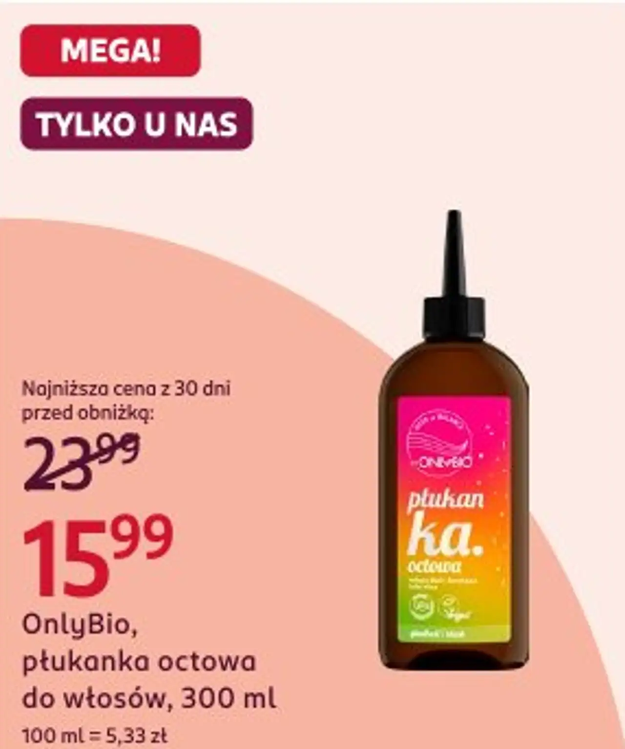 OnlyBio, płukanka octowa do włosów, 300 ml