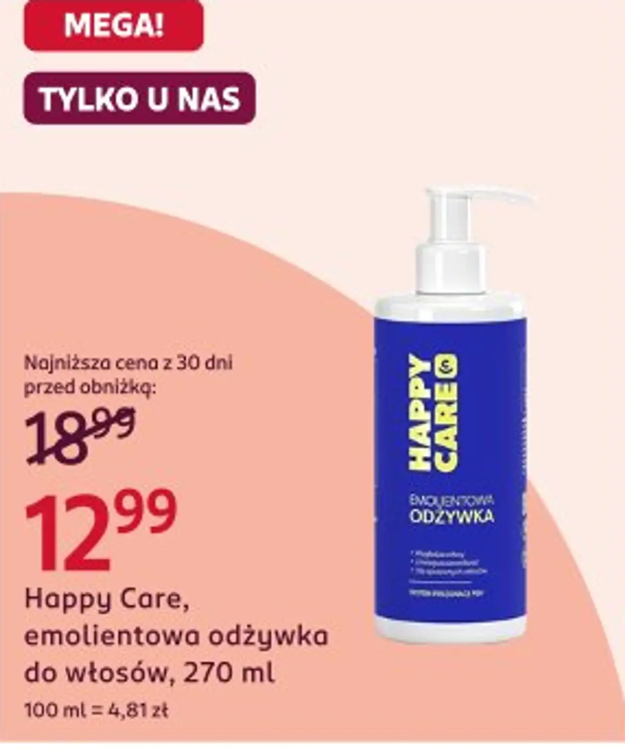 Happy Care, emolientowa odżywka do włosów, 270 ml