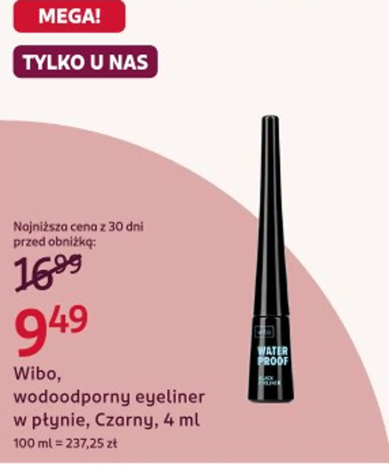 Wibo, wodoodporny eyeliner w płynie, Czarny, 4 ml