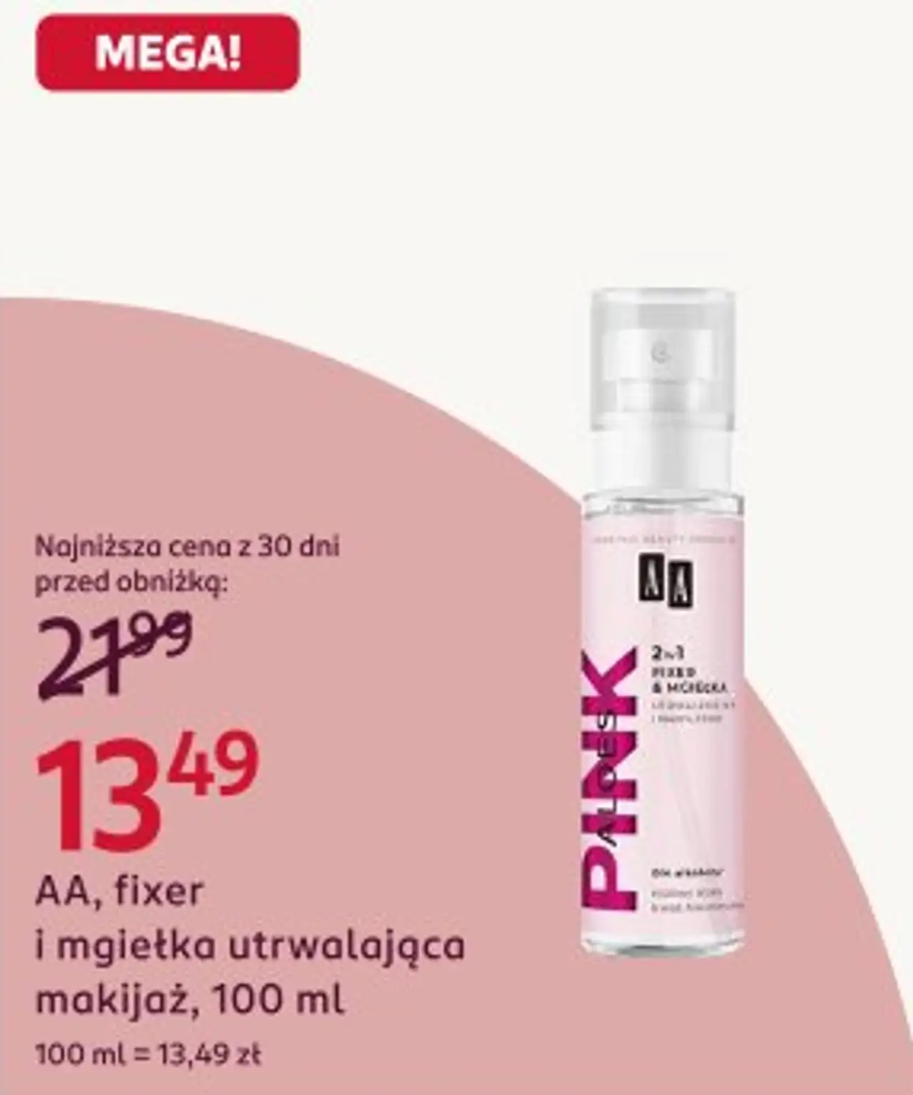 AA, fixer i mgiełka utrwalająca makijaż, 100 ml