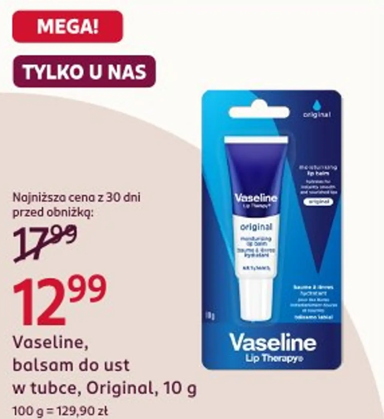 Vaseline, balsam do ust w tubce, Original, 10 g