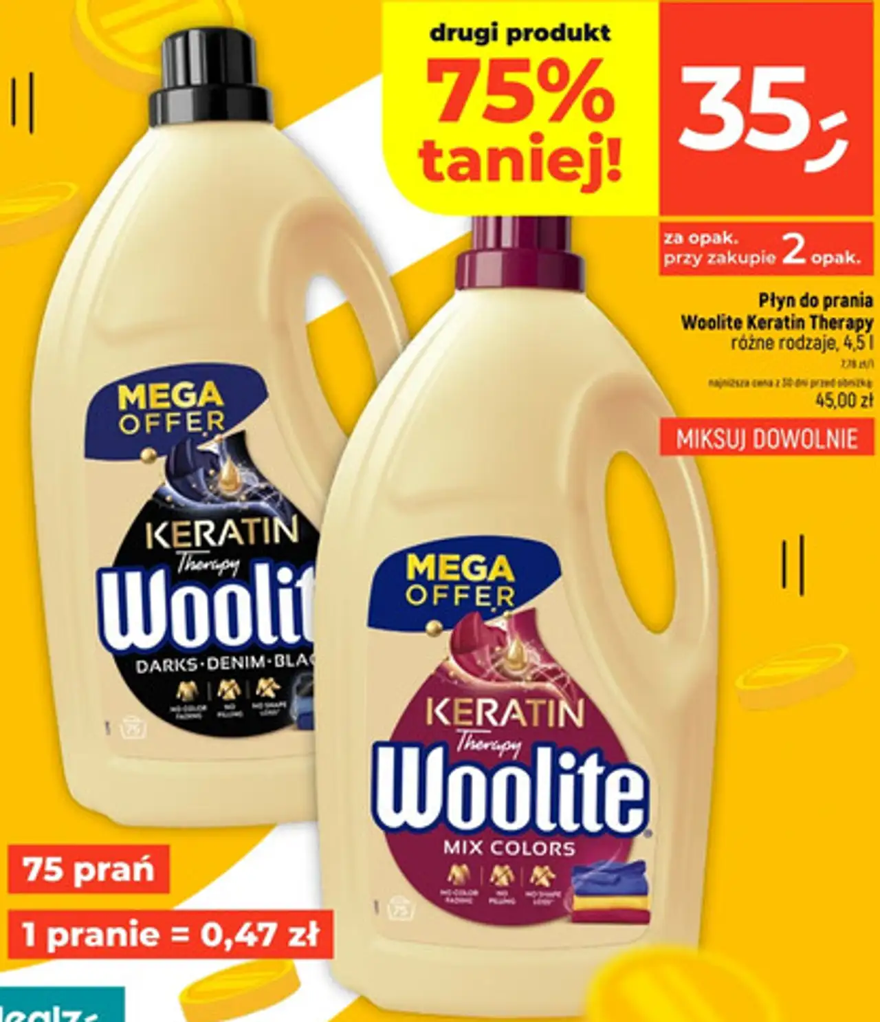 Płyn do prania Woolite Keratin Therapy różne rodzaje, 4,5 l