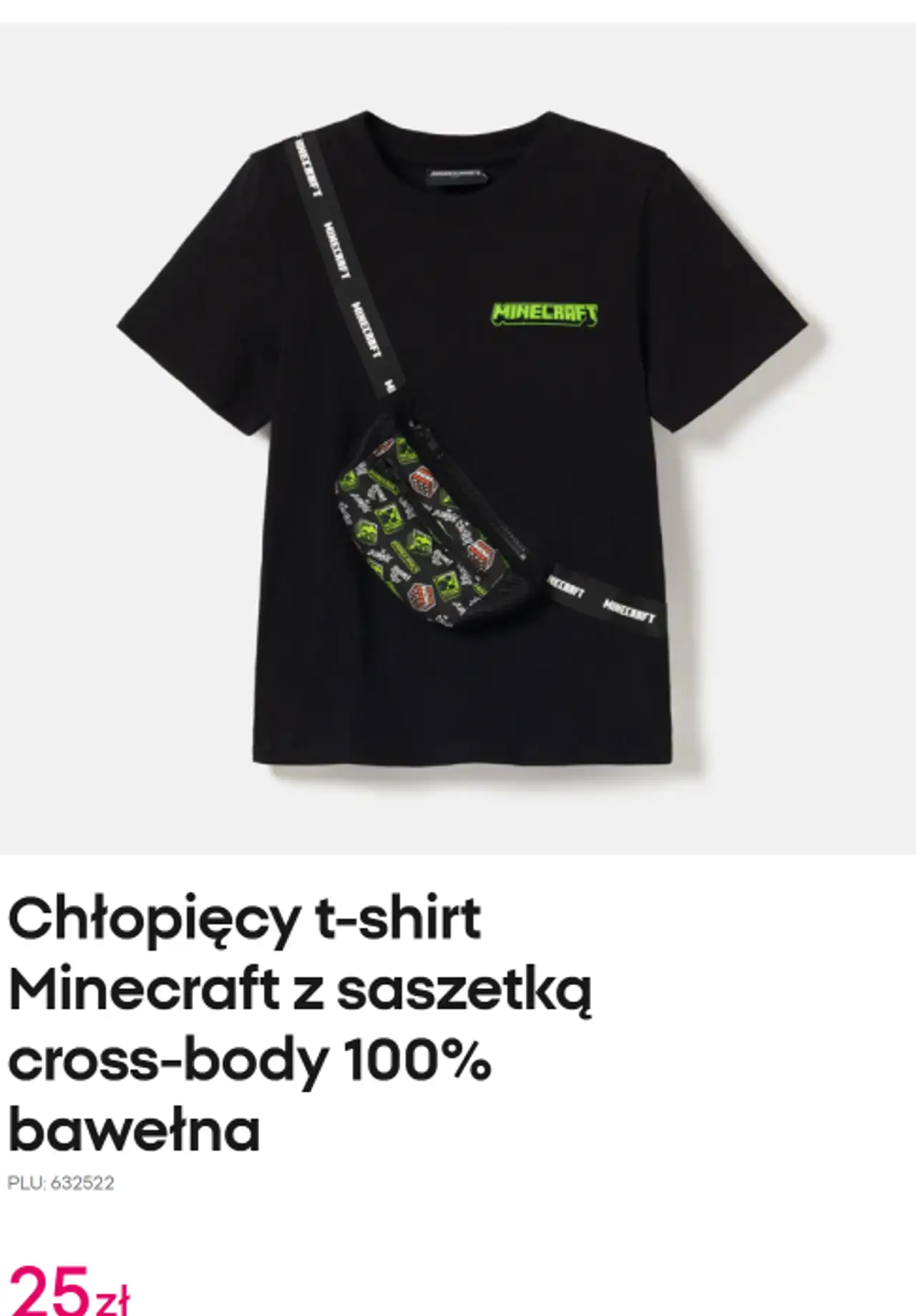 Chłopięcy t-shirt Minecraft z saszetką cross-body 100% bawełna