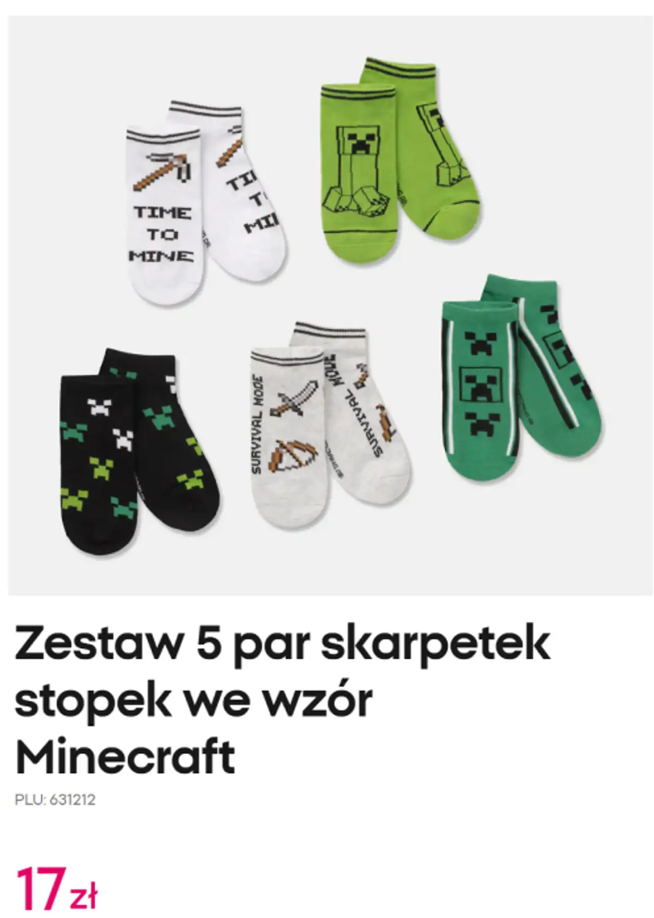 Zestaw 5 par skarpetek stopek we wzór Minecraft