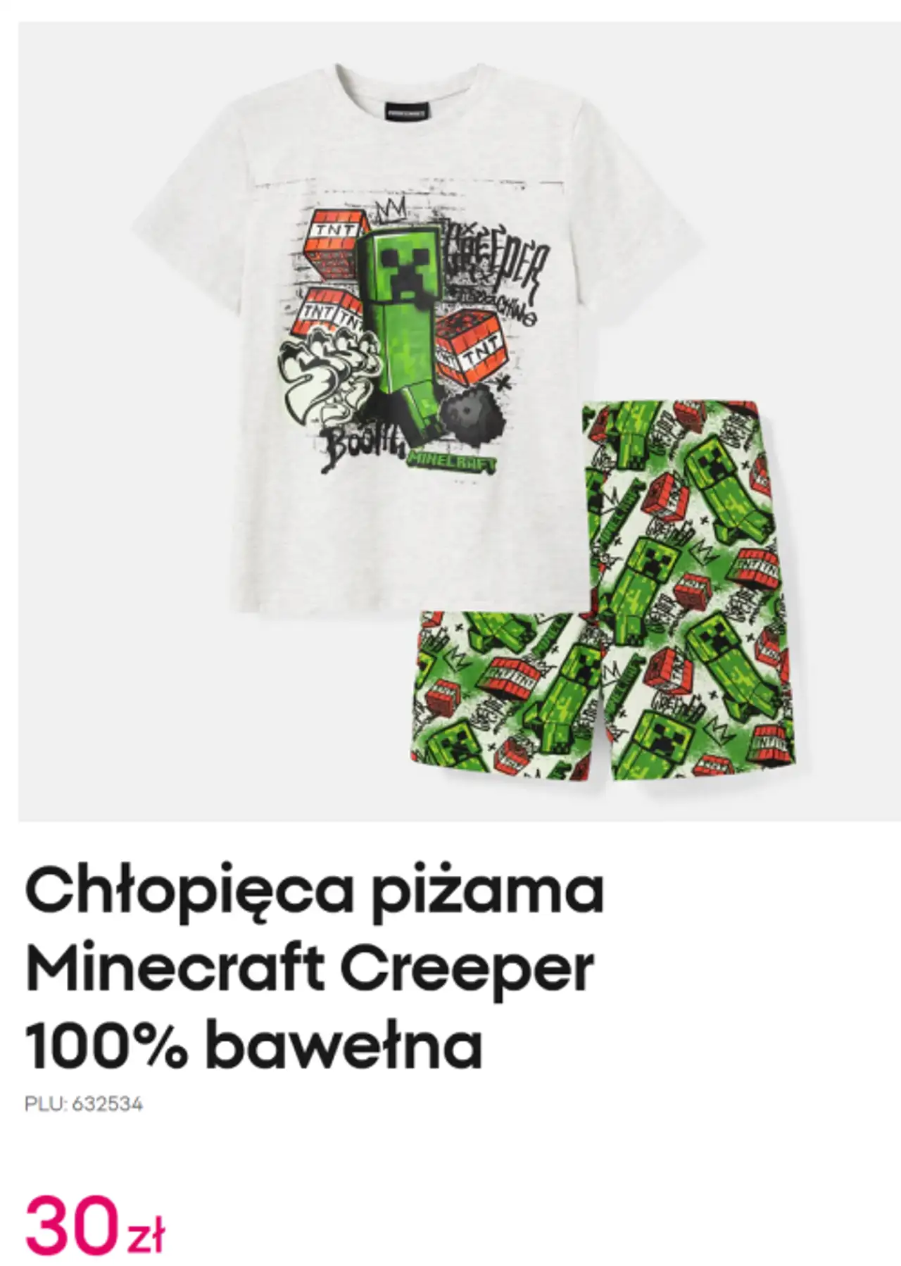 Chłopięca piżama Minecraft Creeper 100% bawełna