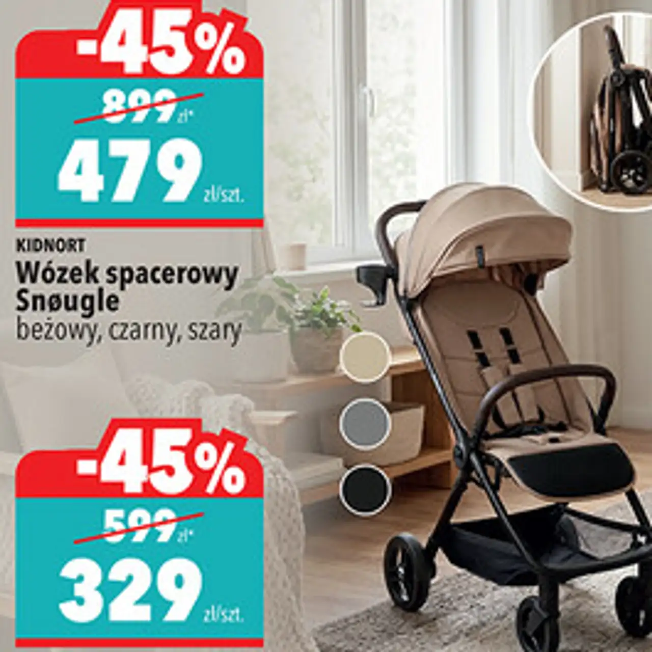 Wózek spacerowy Snøugle beżowy, czarny, szary KIDNORT