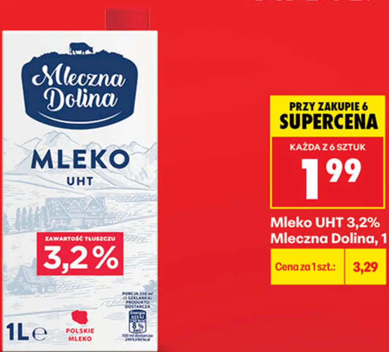 Mleko UHT 3,2% Mleczna Dolina, 1 l