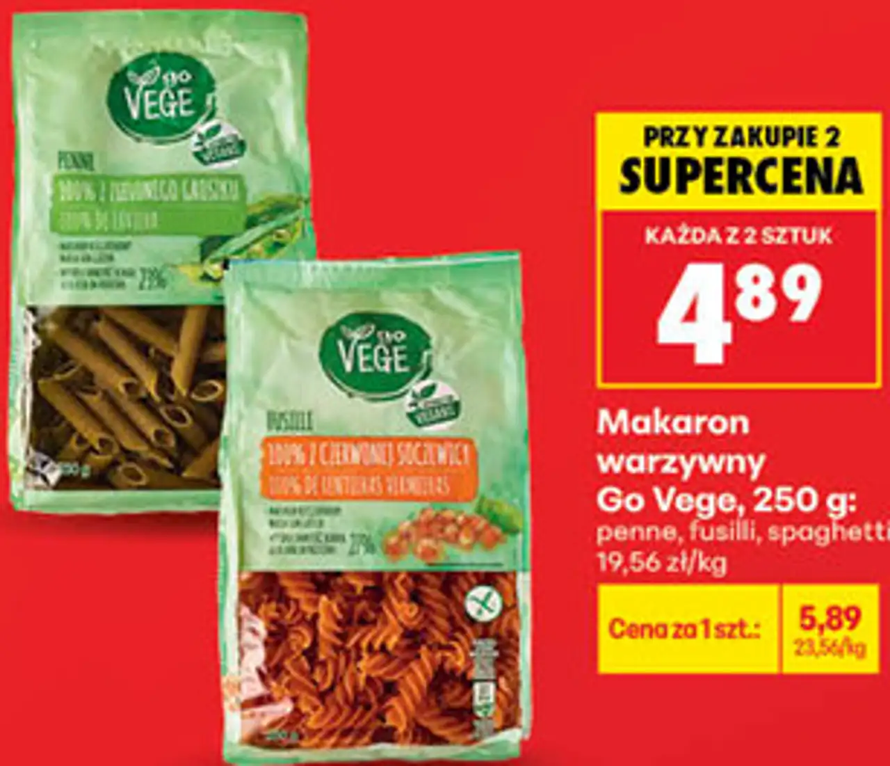 Makaron warzywny Go Vege, 250 g: penne, fusilli, spaghetti