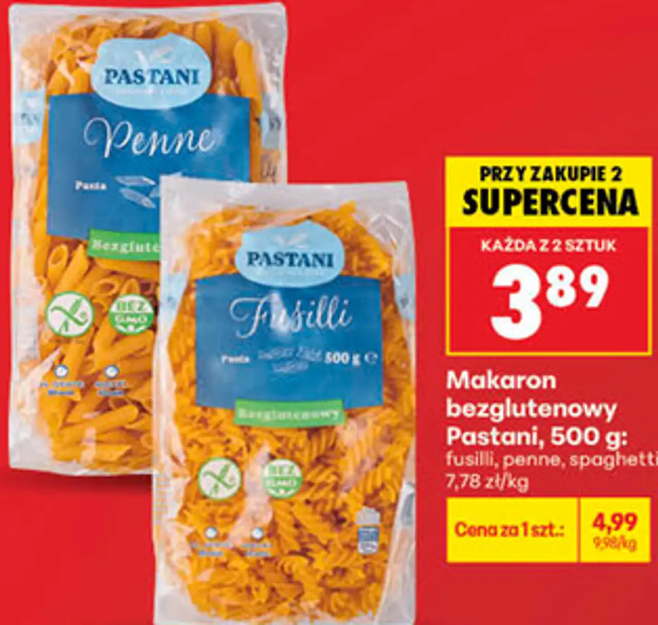 Makaron bezglutenowy Pastani, 500 g: fusilli, penne, spaghetti