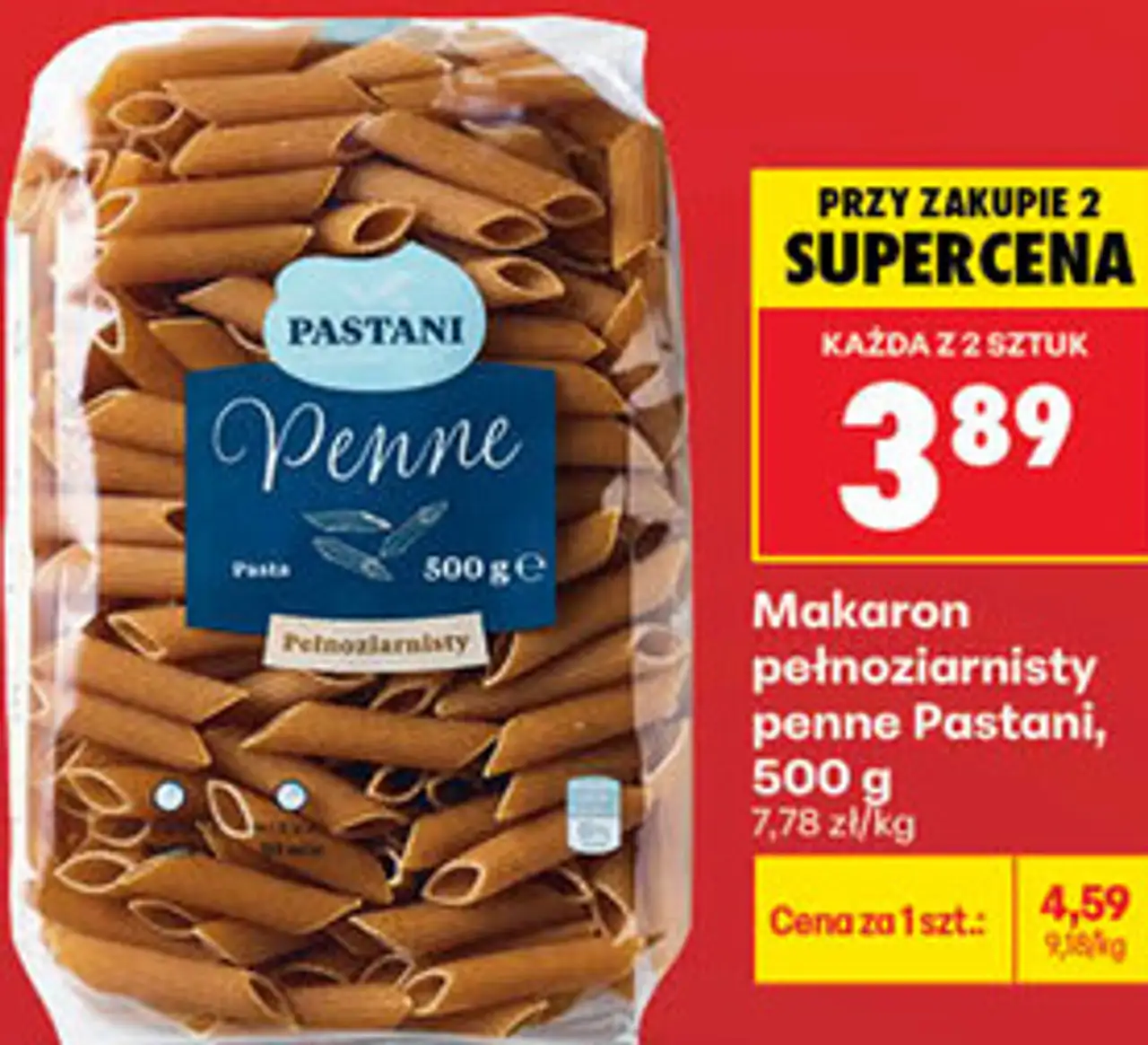 Makaron pełnoziarnisty penne Pastani, 500 g