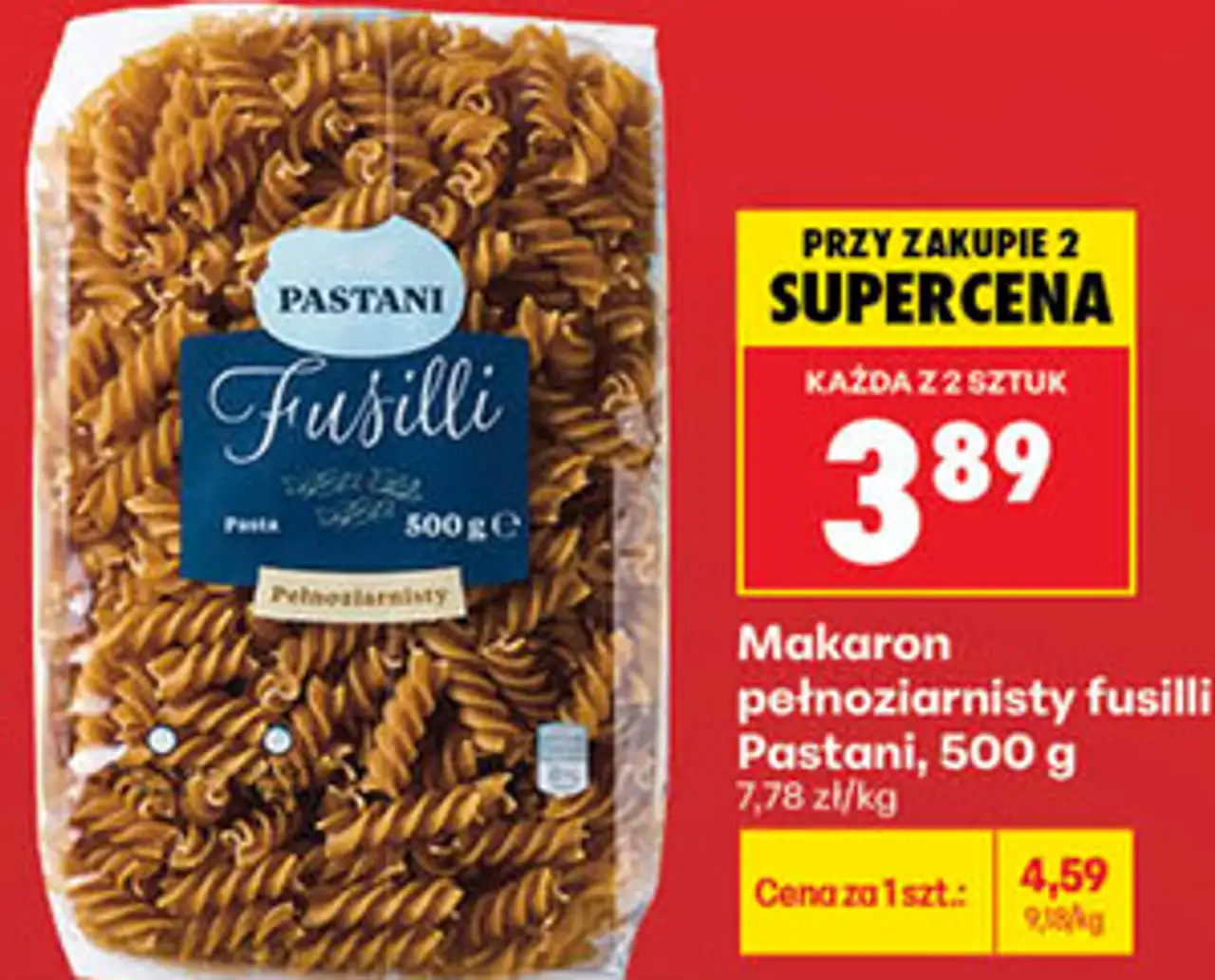 Makaron pełnoziarnisty fusilli Pastani