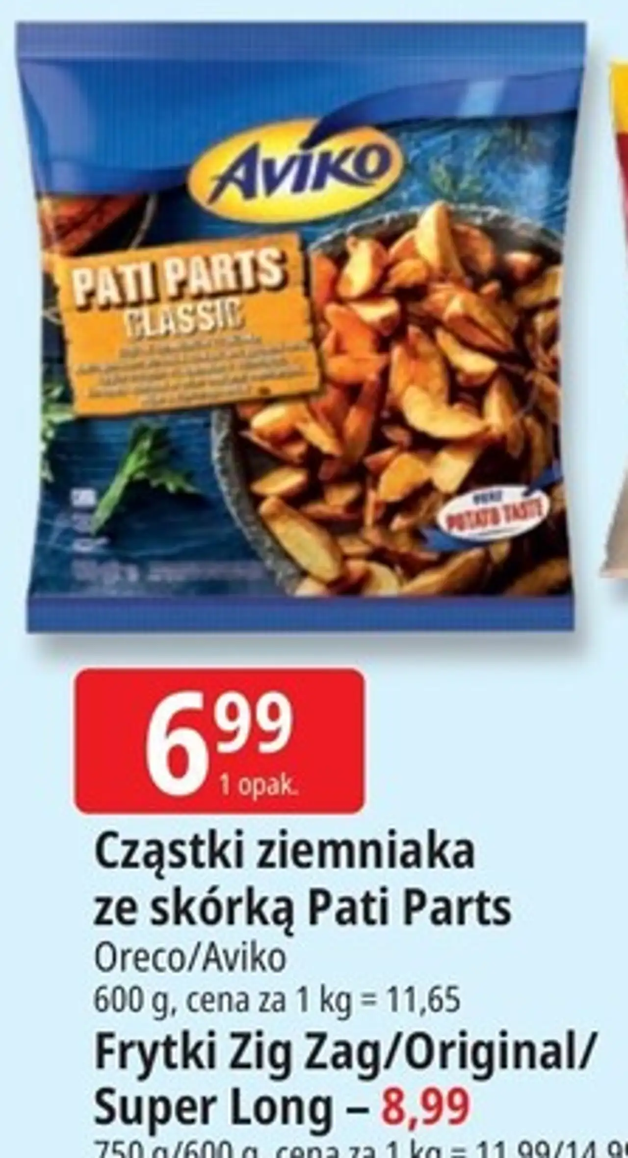 Cząstki ziemniaka ze skórką Pati Parts / Frytki Zig Zag/Original/ Super Long