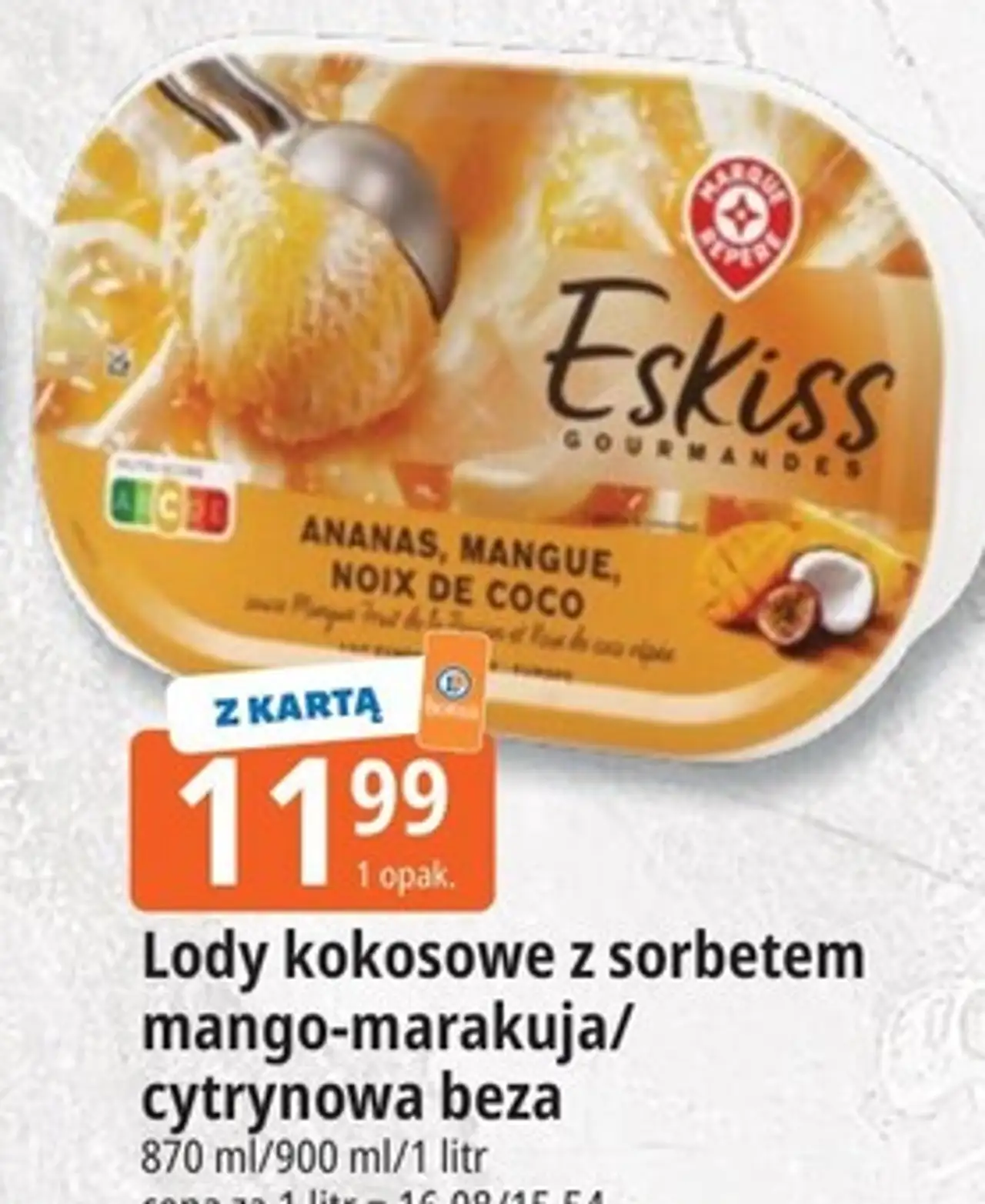 Lody kokosowe z sorbetem mango-marakuja/ cytrynowa beza