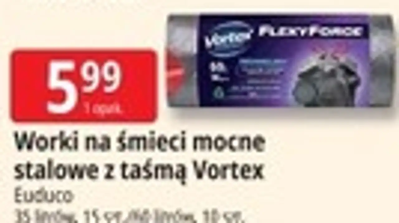 Worki na śmieci mocne stalowe z taśmą Vortex Euduco