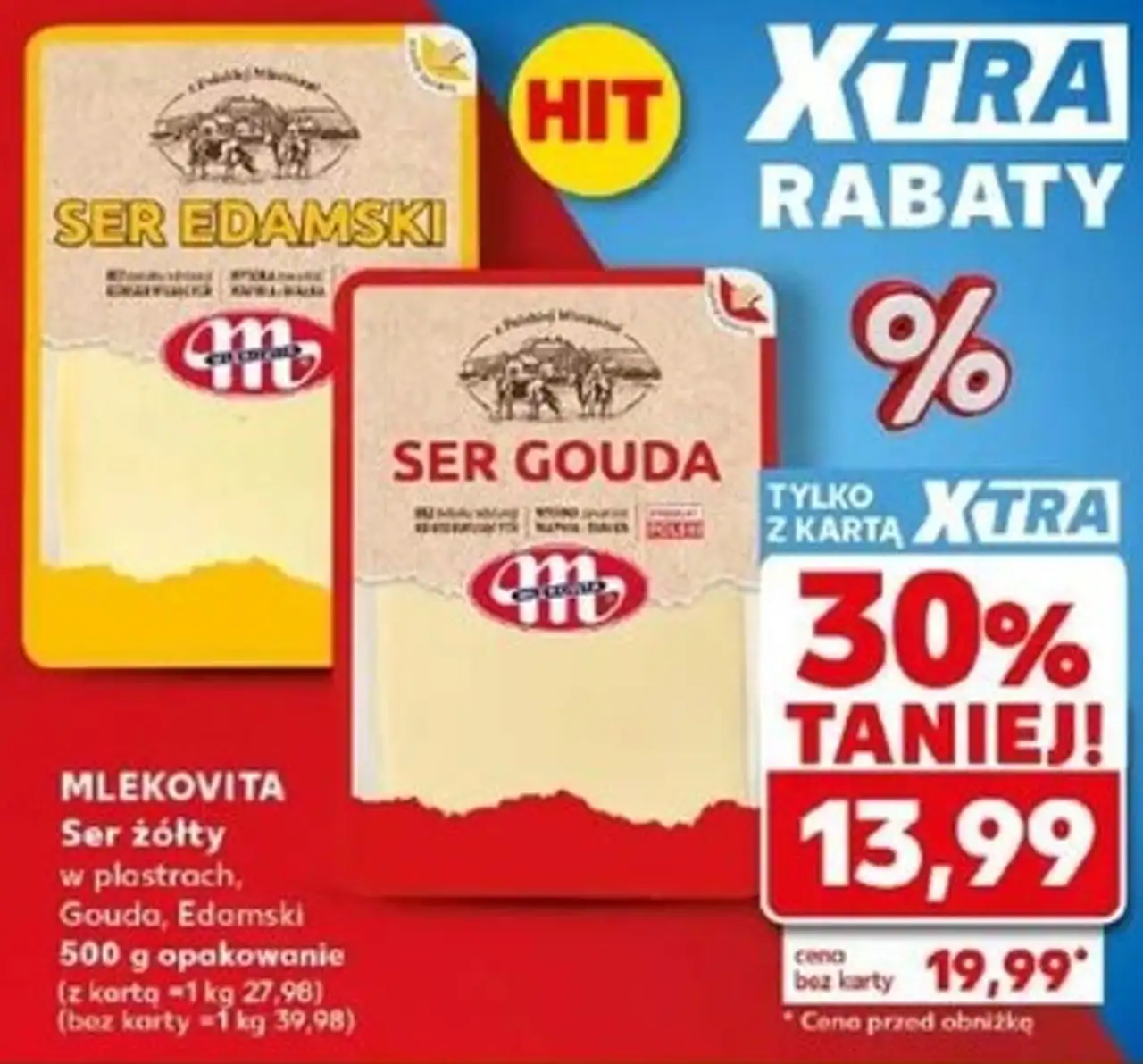 MLEKOVITA Ser żółty w plastrach, Gouda, Edamski 500 g opakowanie