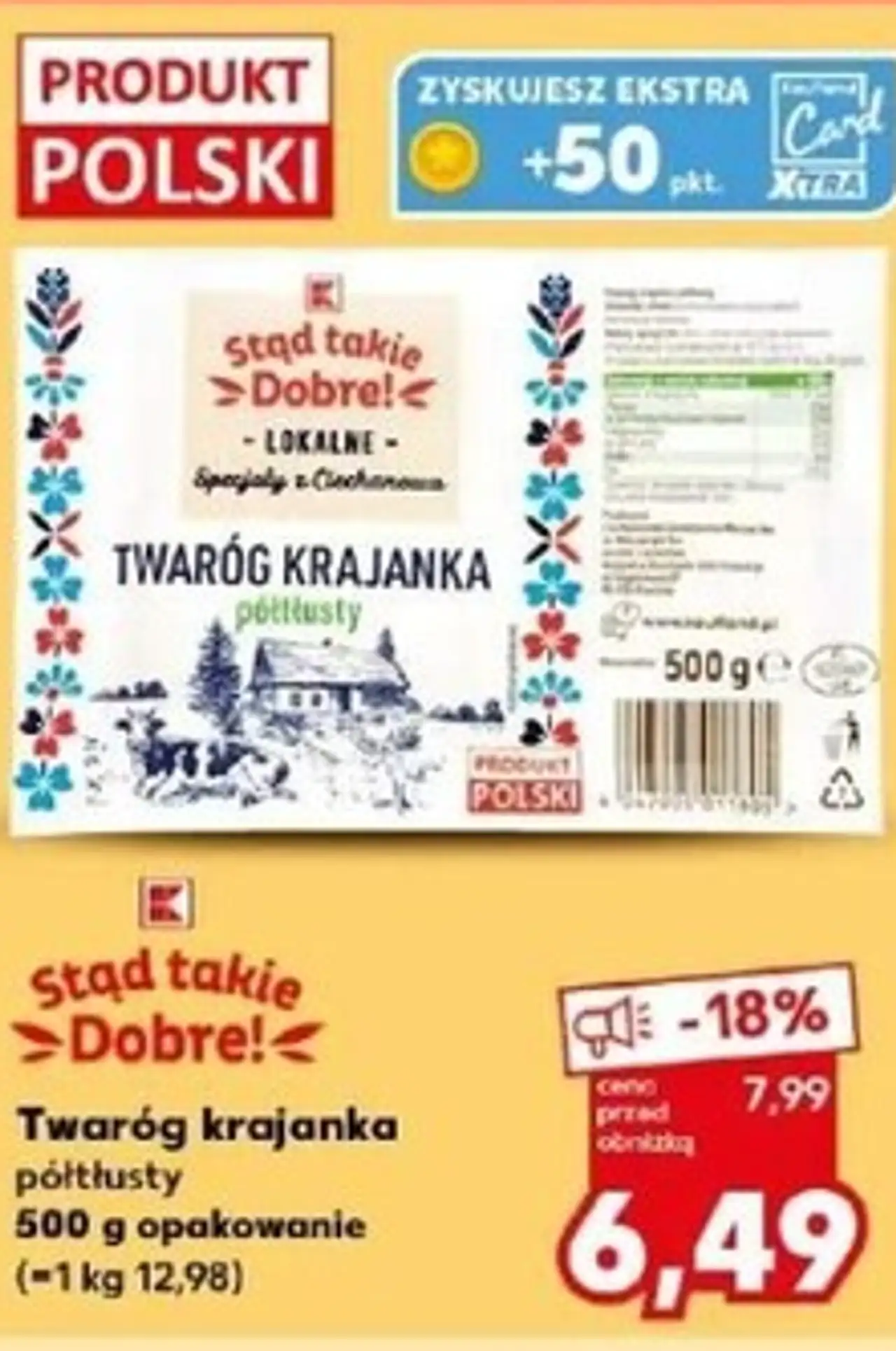 Stąd takie >Dobre!< Twaróg krajanka półtłusty 500 g opakowanie