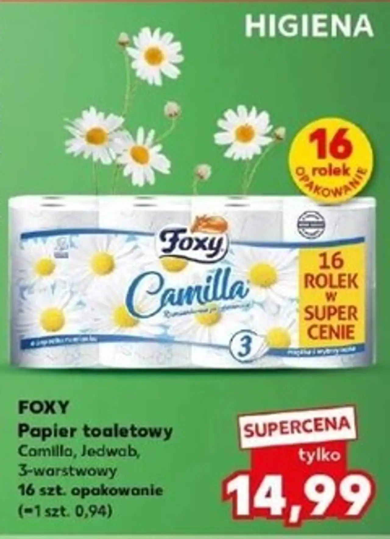 FOXY Papier toaletowy Camilla, Jedwab, 3-warstwowy 16 szt. opakowanie
