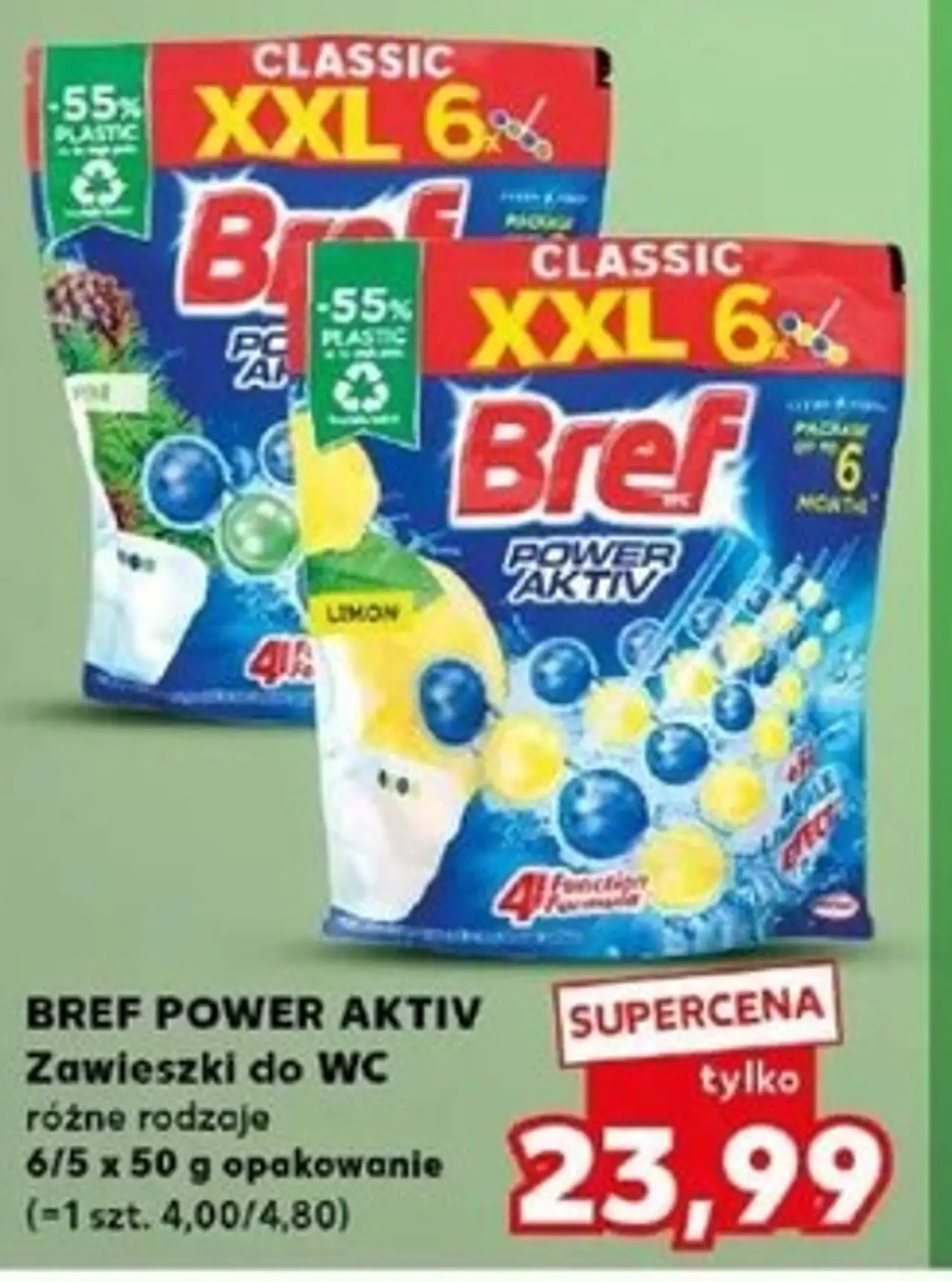 BREF POWER AKTIV Zawieszki do WC różne rodzaje 6/5 x 50 g opakowanie