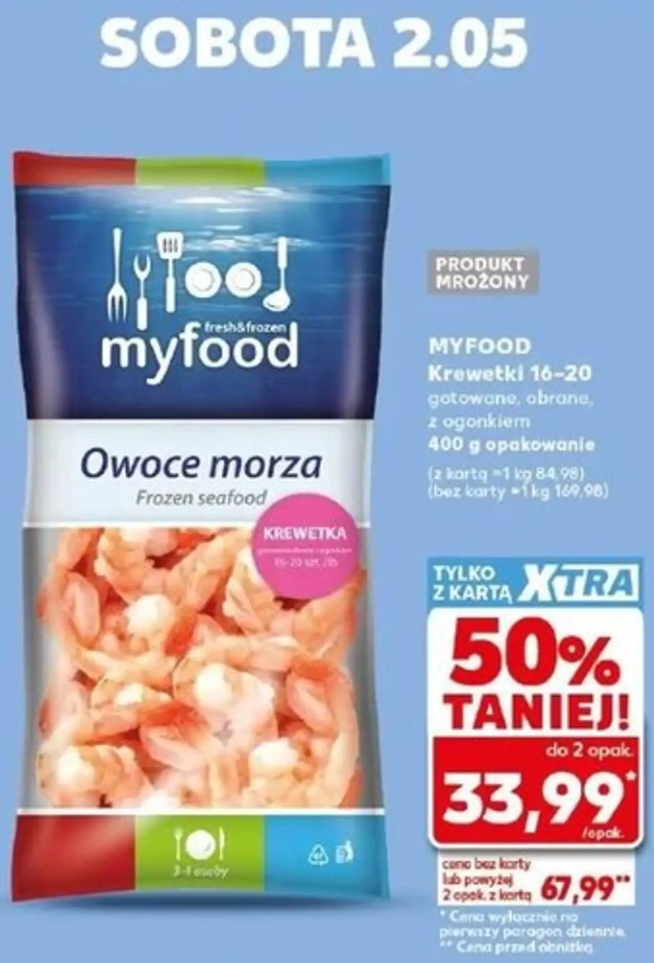 Krewetki 16-20 gotowane, obrane z ogonkiem 400g opakowanie