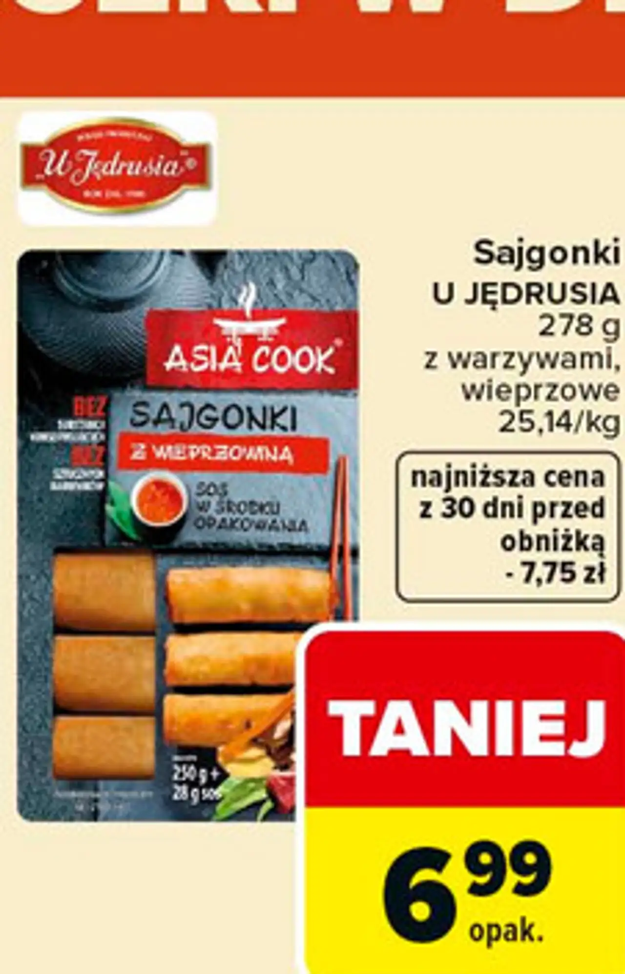 Sajgonki U JĘDRUSIA 278 g z warzywami, wieprzowe