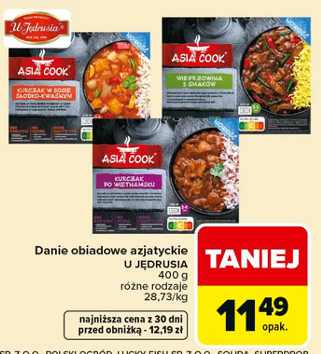 Danie obiadowe azjatyckie U JĘDRUSIA różne rodzaje 400 g