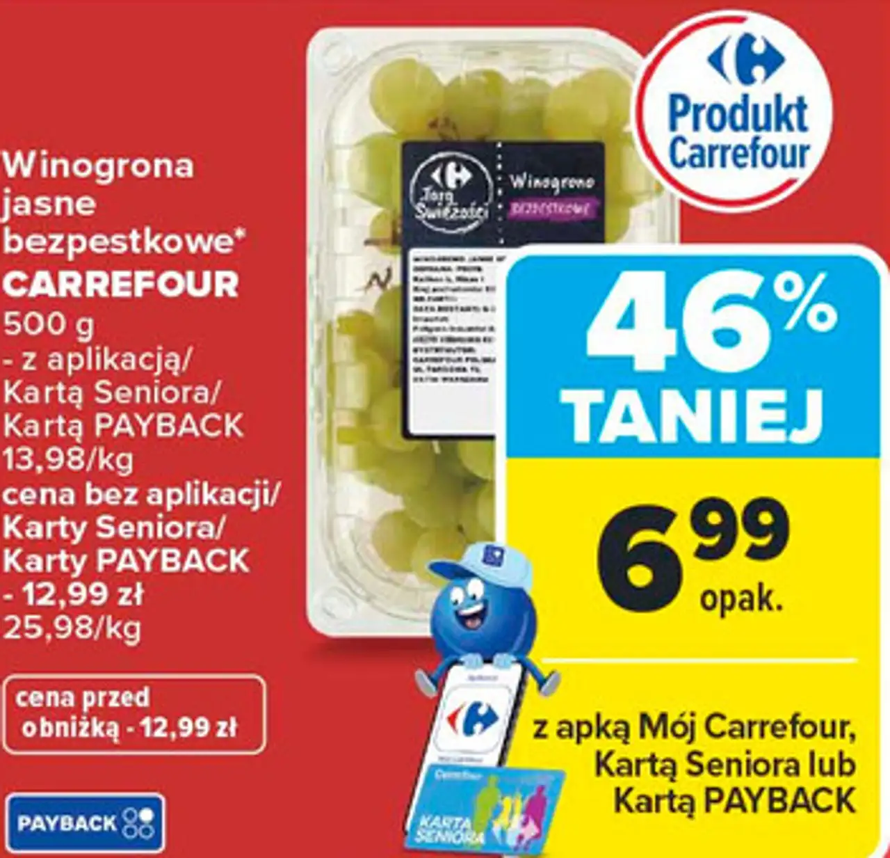 Winogrona jasne bezpestkowe* CARREFOUR 500 g