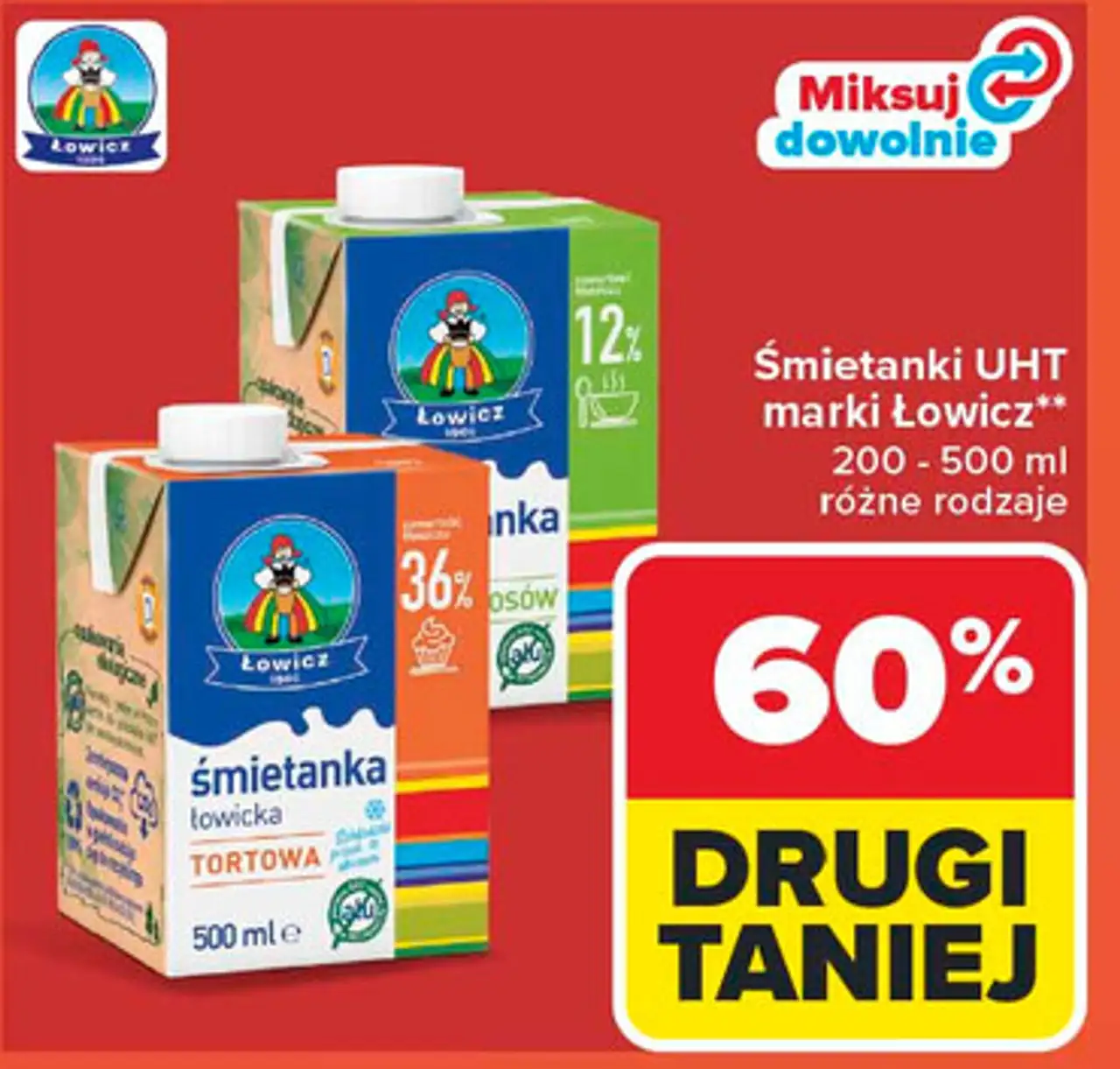 Śmietanki UHT marki Łowicz** 200 - 500 ml różne rodzaje