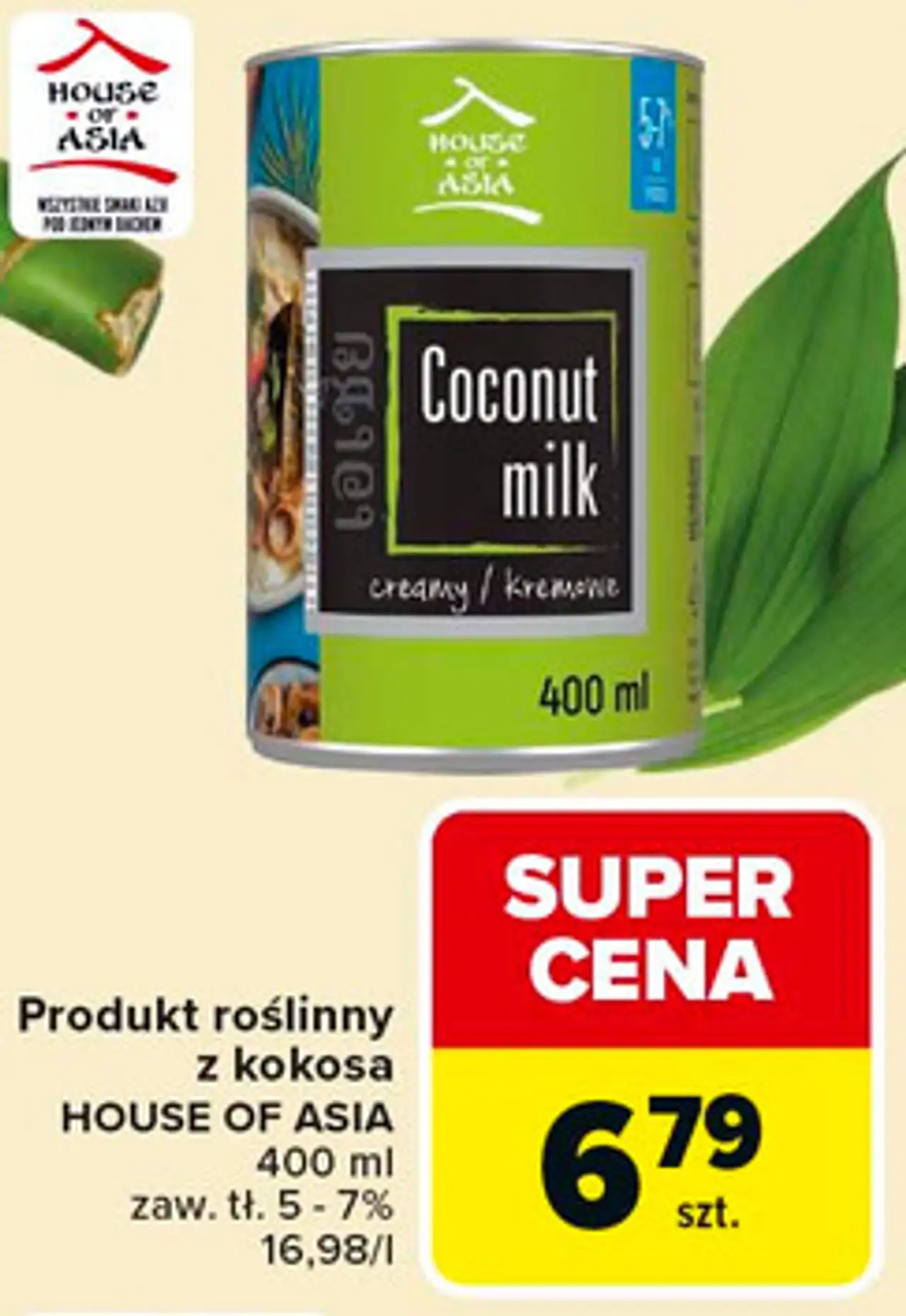 Produkt roślinny z kokosa HOUSE OF ASIA 400 ml zaw. tł. 5 - 7% 16,98/l