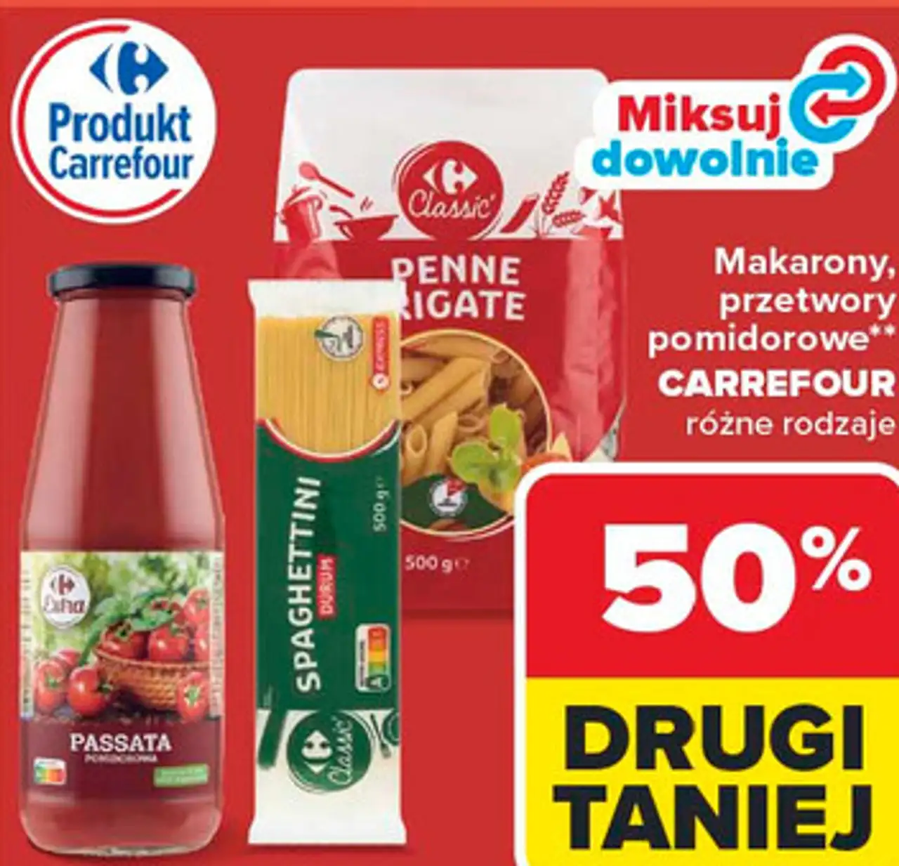 Makarony, przetwory pomidorowe** CARREFOUR różne rodzaje