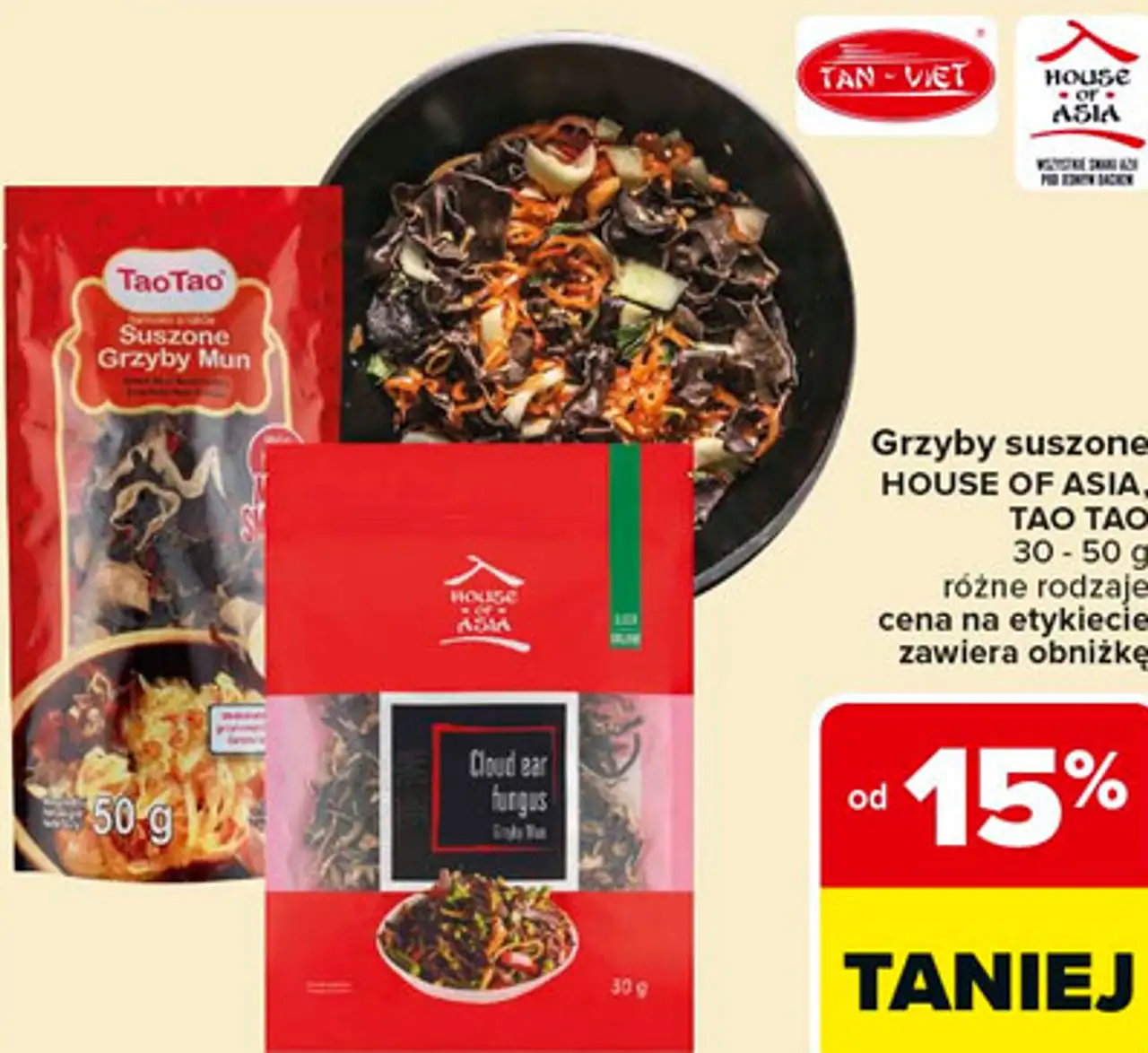 Grzyby suszone HOUSE OF ASIA, TAO TAO 30 - 50 g, różne rodzaje
