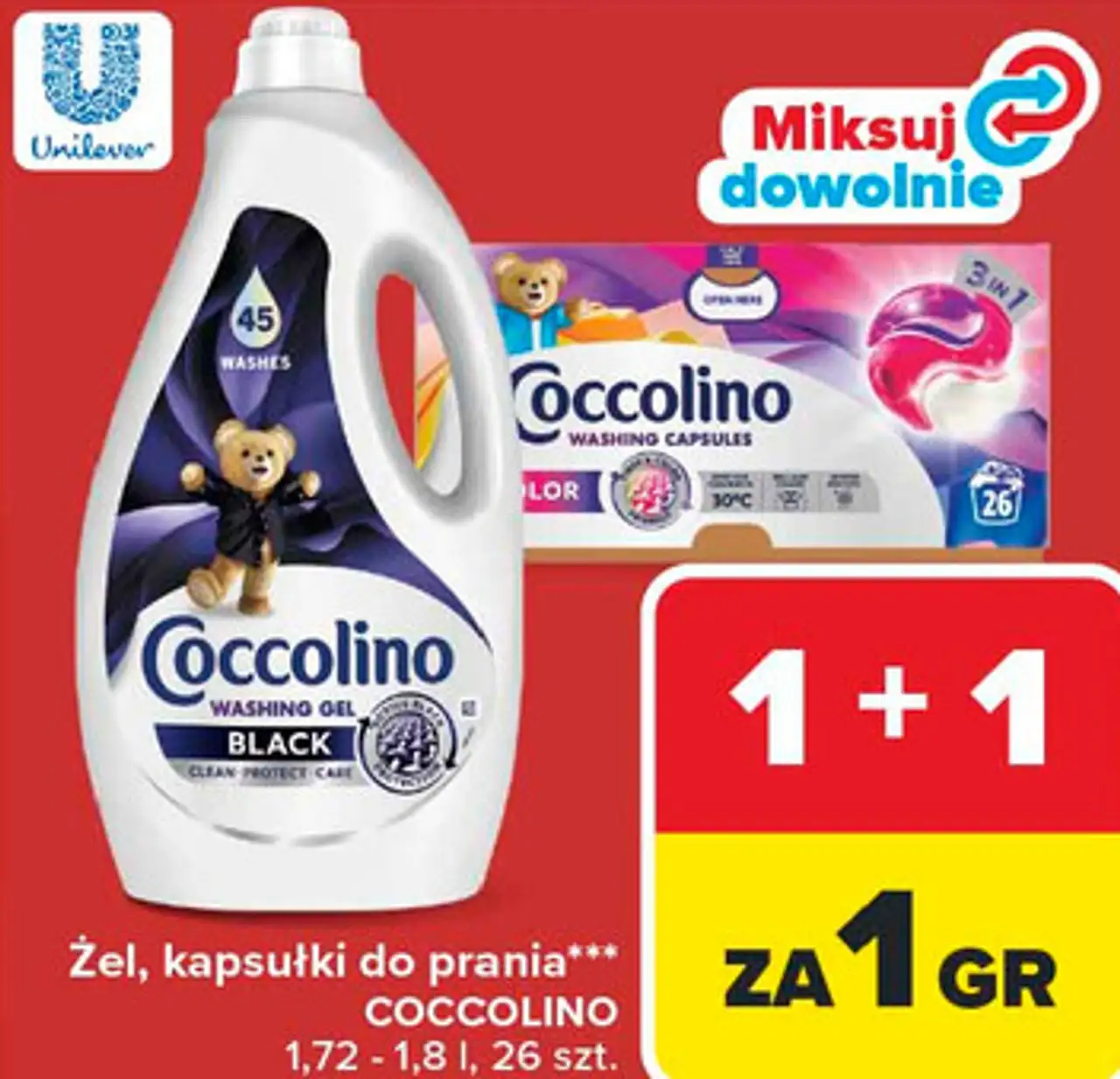 Żel, kapsułki do prania*** COCCOLINO 1,72 - 1,8 l, 26 szt.
