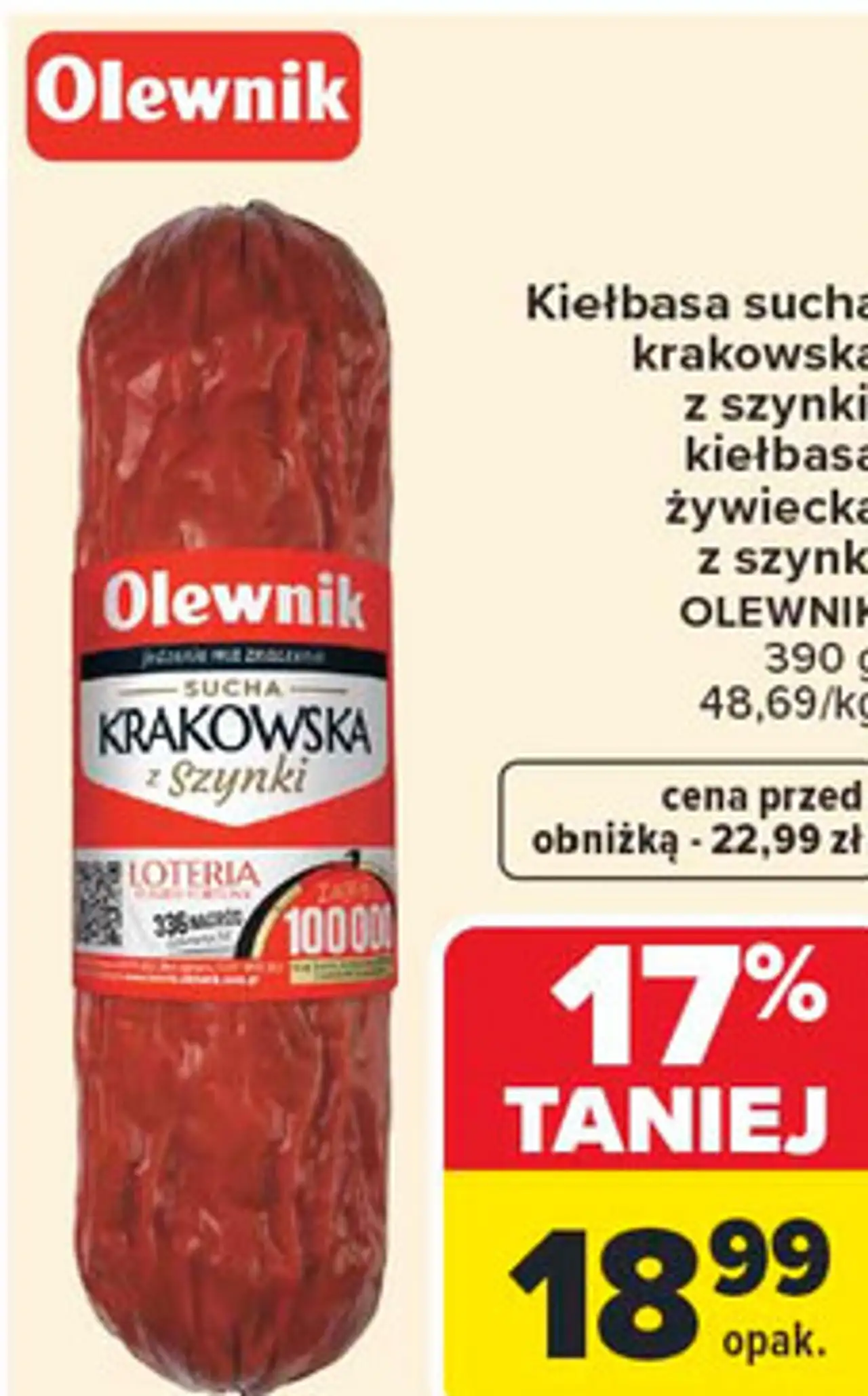 Kiełbasa sucha krakowska z szynki, kiełbasa żywiecka z szynki OLEWNIK