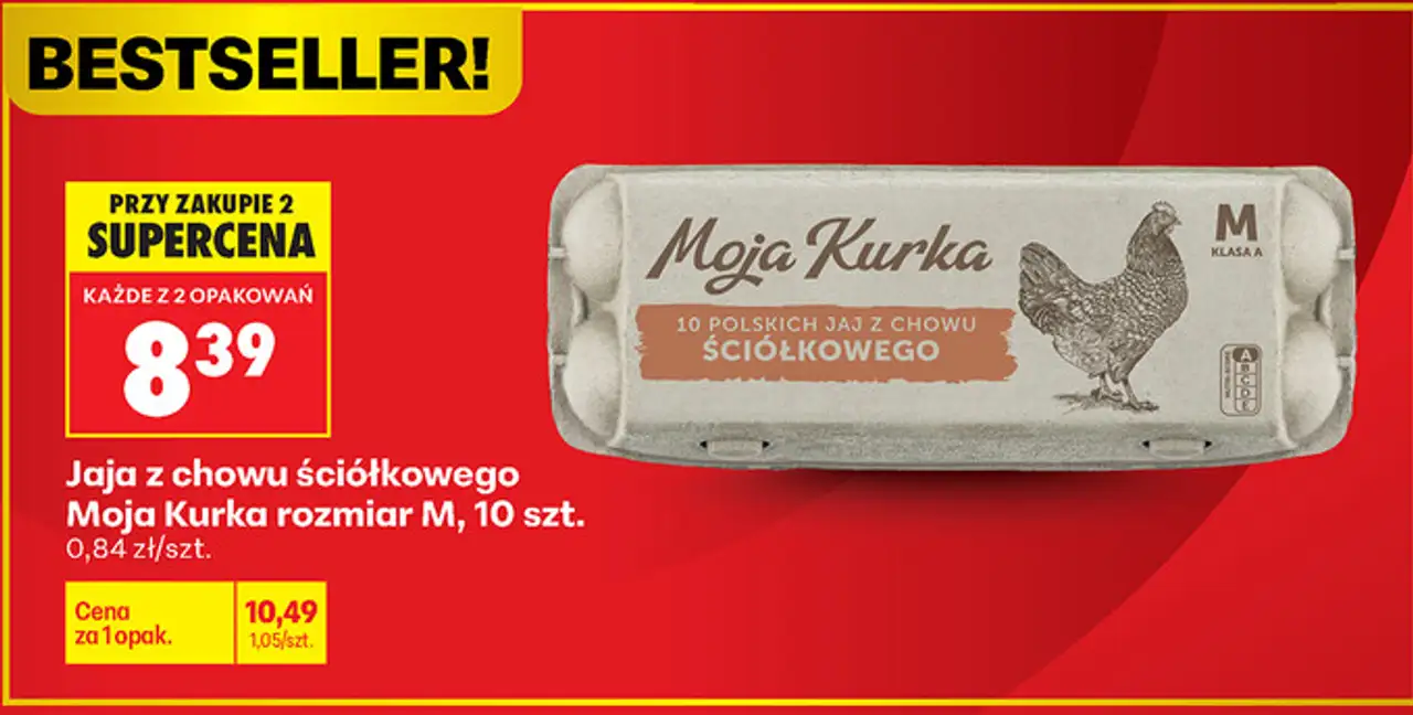 Jaja z chowu ściółkowego Moja Kurka rozmiar M, 10 szt.