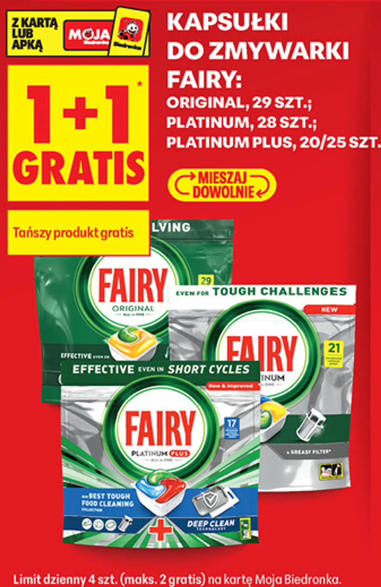 KAPSUŁKI DO ZMYWARKI FAIRY: ORIGINAL, 29 SZT.; PLATINUM, 28 SZT.; PLATINUM PLUS, 20/25 SZT.