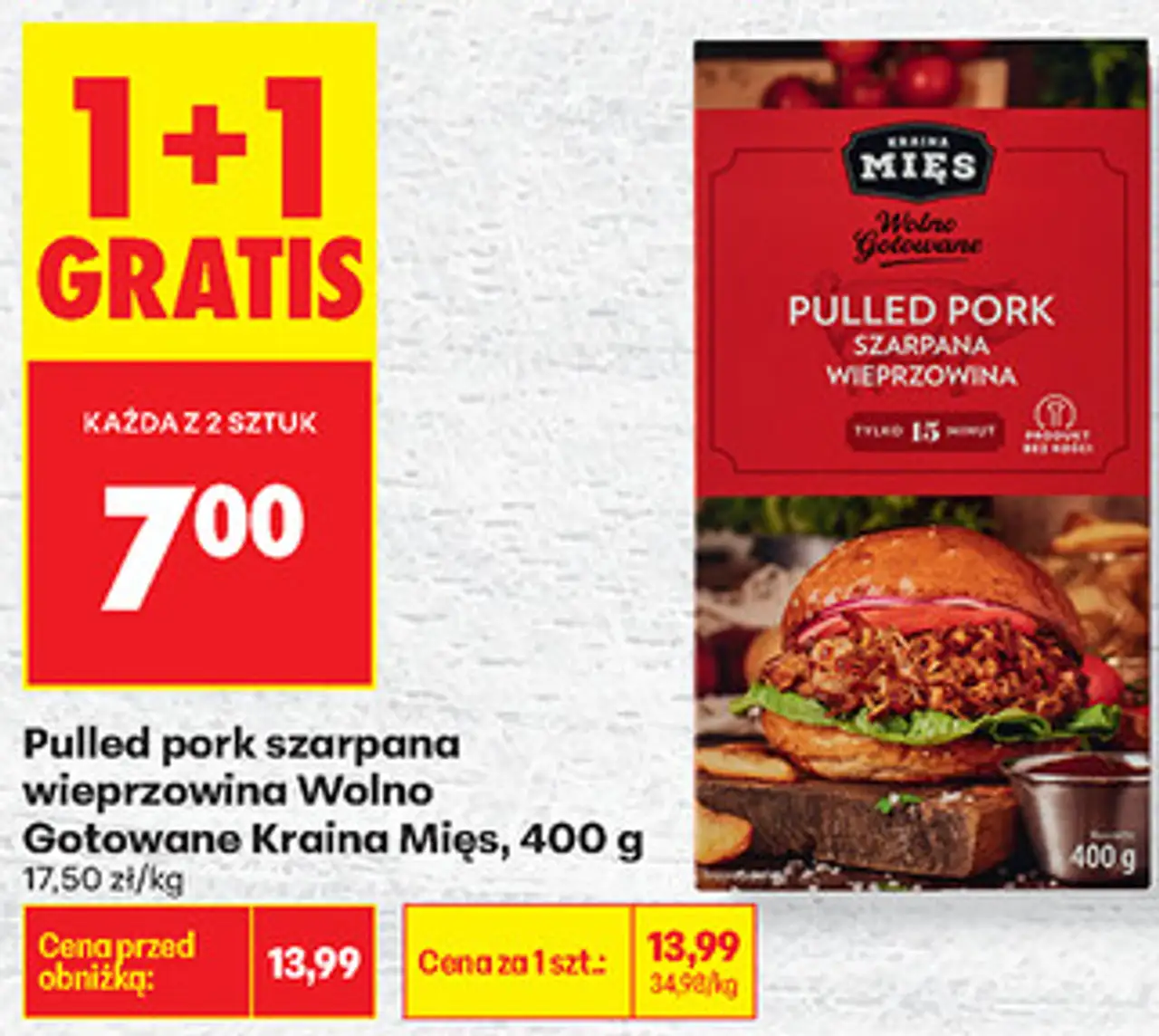 Pulled pork szarpana wieprzowina Wolno Gotowane Kraina Mięs, 400 g