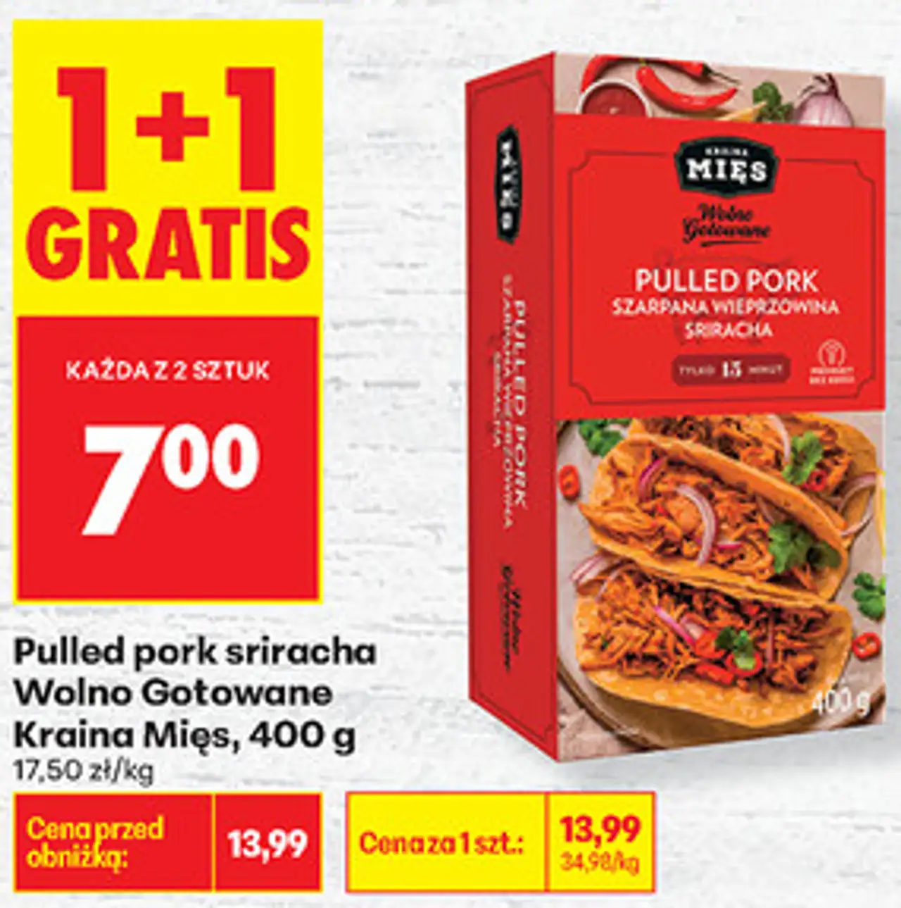 Pulled pork sriracha Wolno Gotowane Kraina Mięs, 400 g