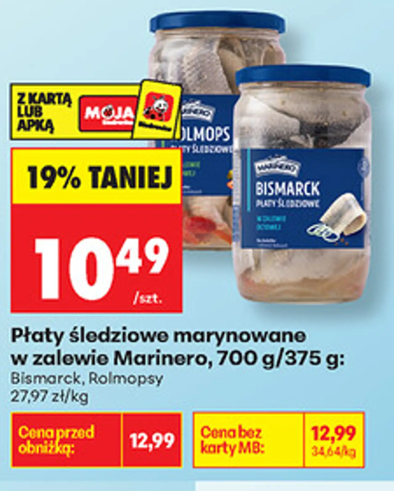 Płaty śledziowe marynowane w zalewie Marinero, 700 g/375 g: Bismarck, Rolmopsy