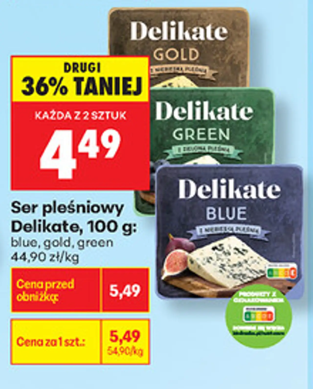 Ser pleśniowy Delikate, 100 g: blue, gold, green