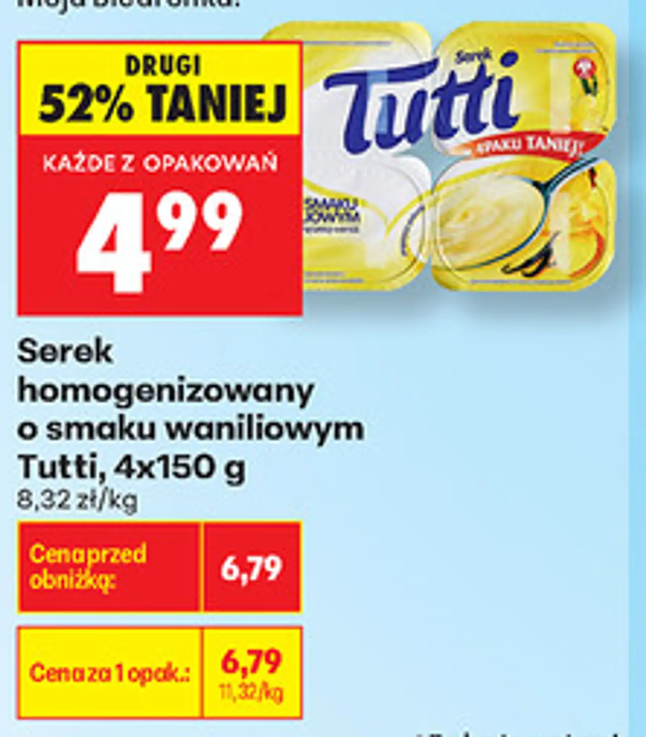 Serek homogenizowany o smaku waniliowym Tutti, 4x150 g
