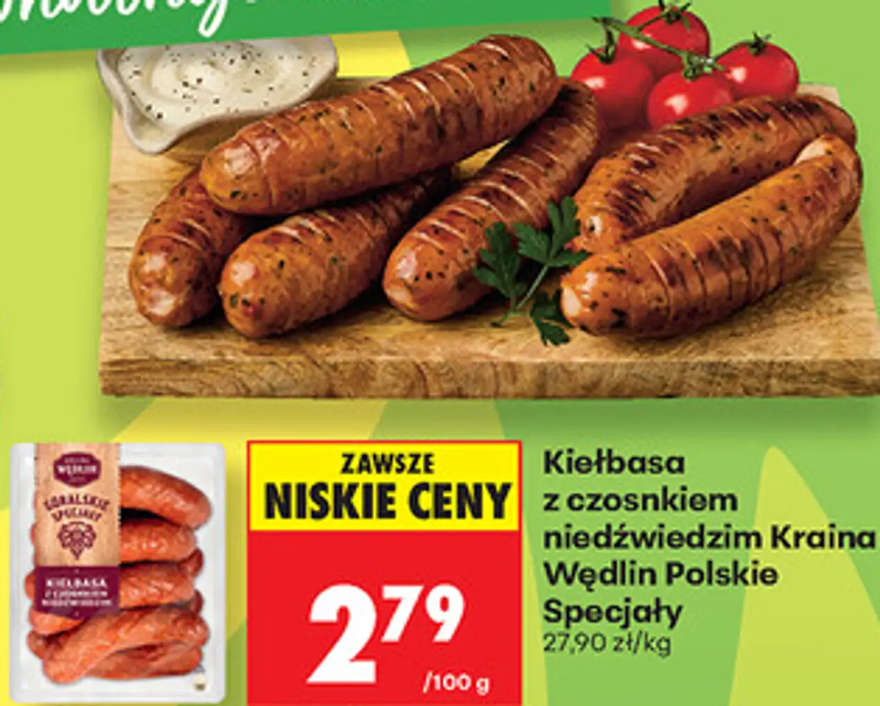 Kiełbasa z czosnkiem niedźwiedzim Kraina Wędlin Polskie Specjały