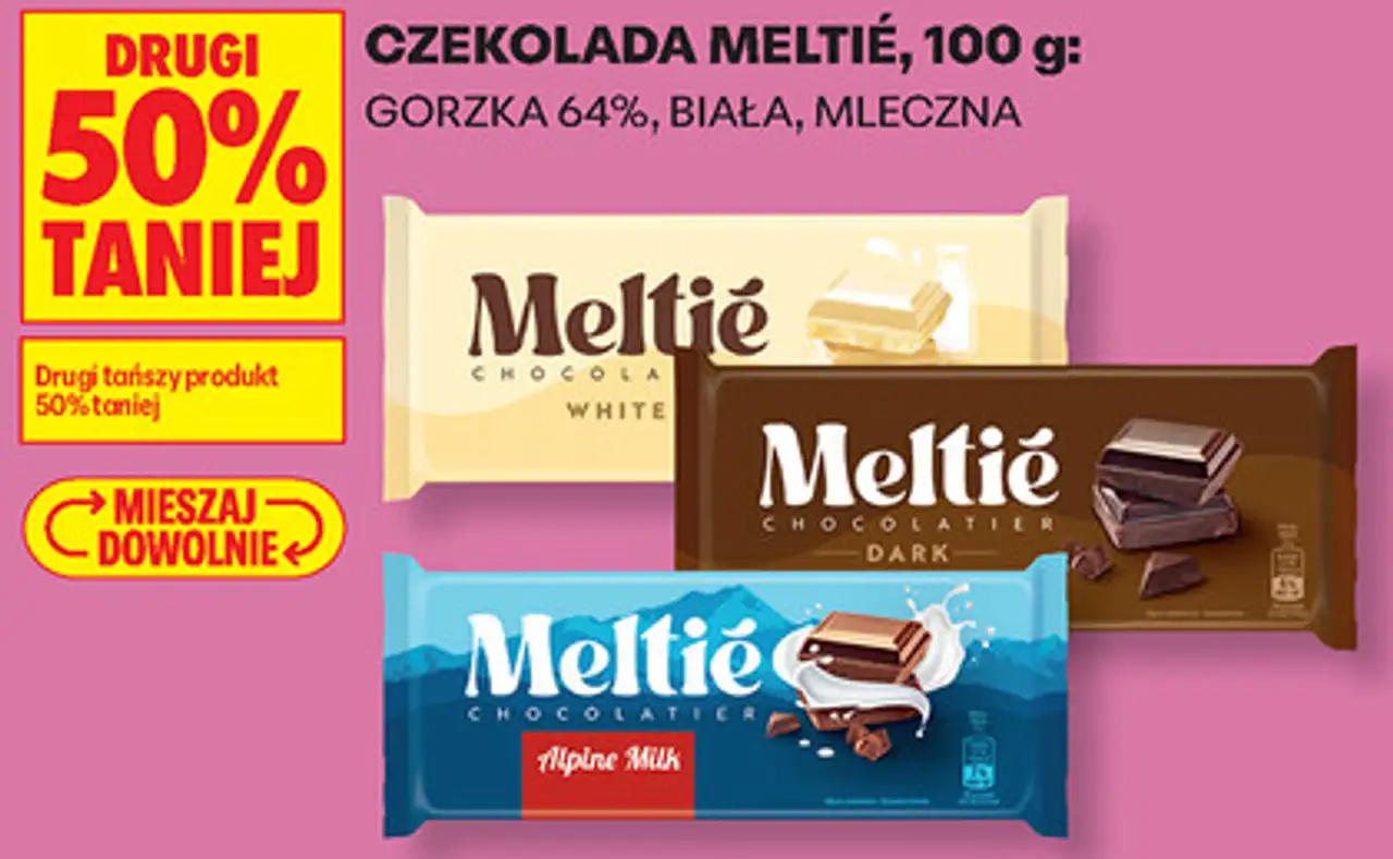 CZEKOLADA MELTIÉ, 100 g: GORZKA 64%, BIAŁA, MLECZNA