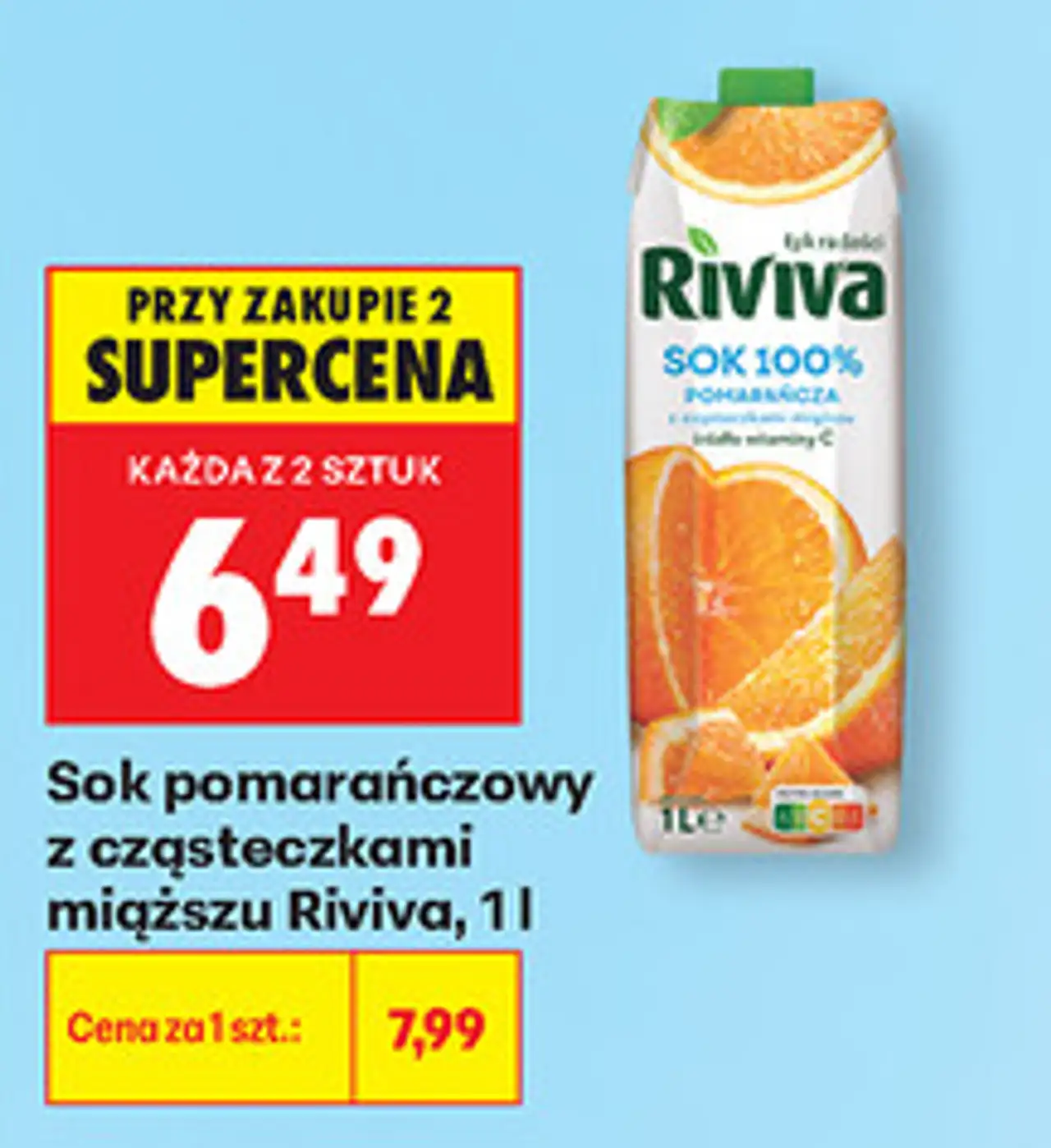 Sok pomarańczowy z cząsteczkami miąższu Riviva, 1 l