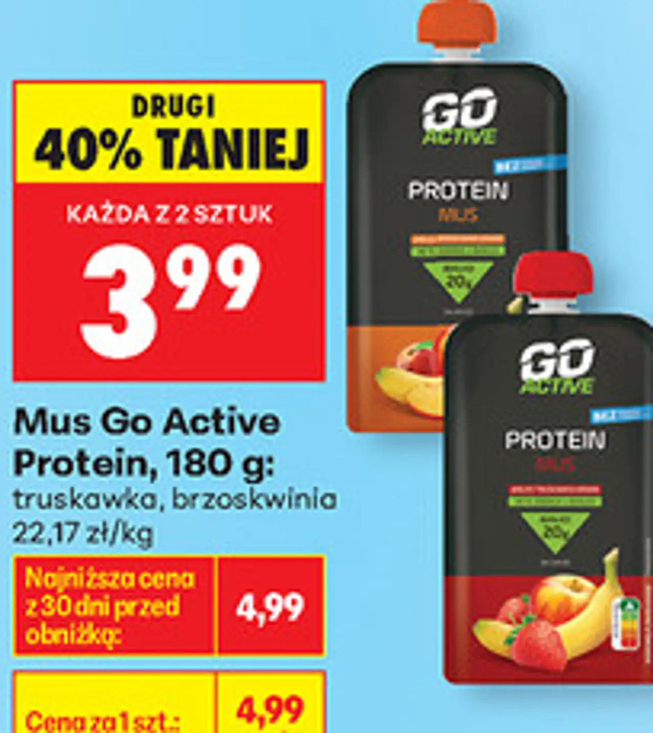 Mus Go Active Protein, 180 g: truskawka, brzoskwinia