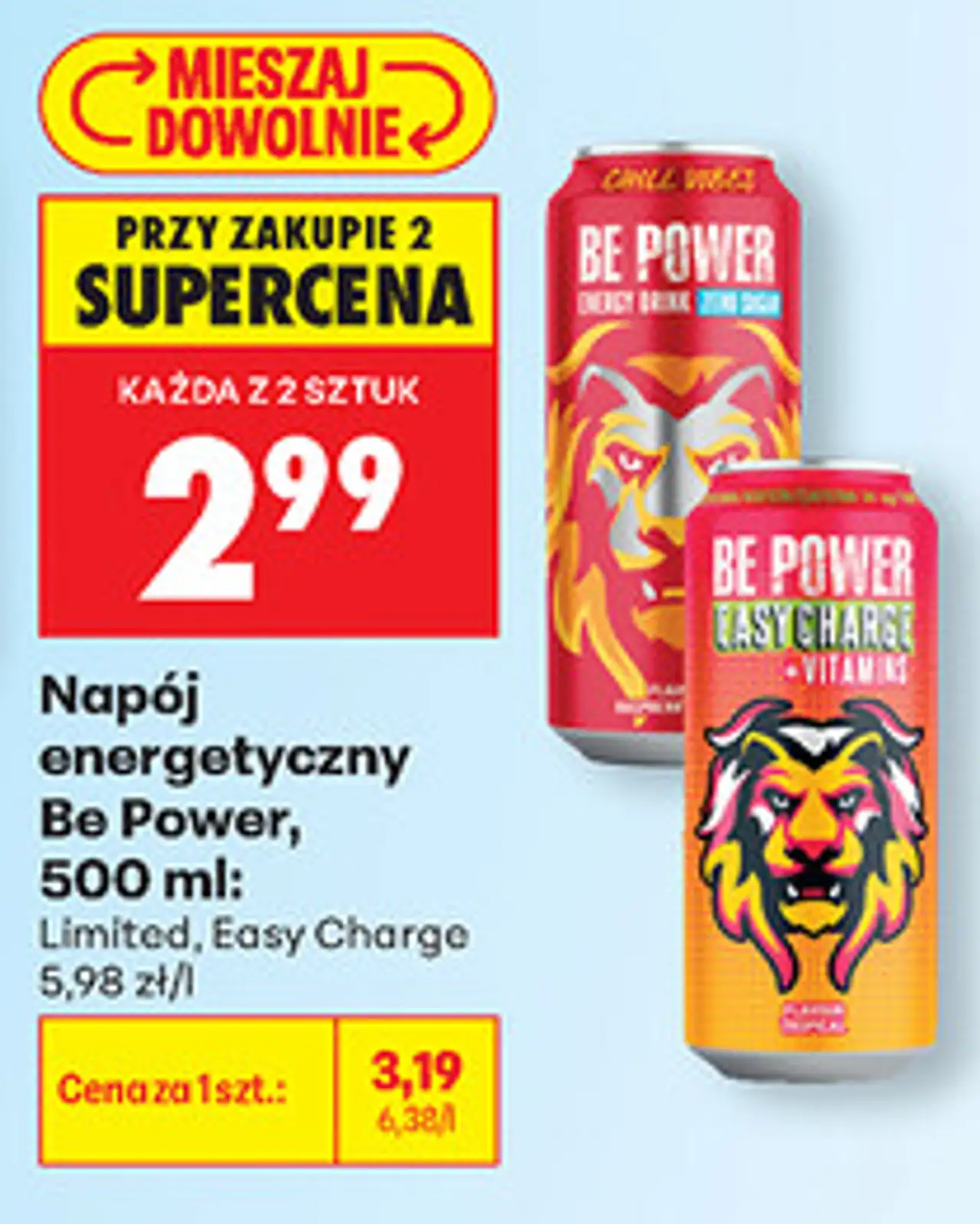 Napój energetyczny Be Power, 500 ml: Limited, Easy Charge