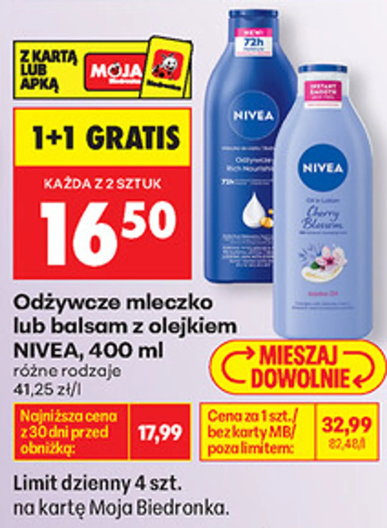 Odżywcze mleczko lub balsam z olejkiem NIVEA, 400 ml