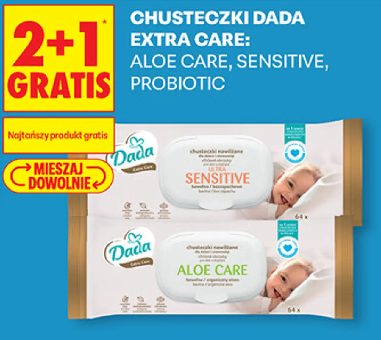 Chusteczki Dada Extra Care: Aloe Care, Sensitive, Probiotic