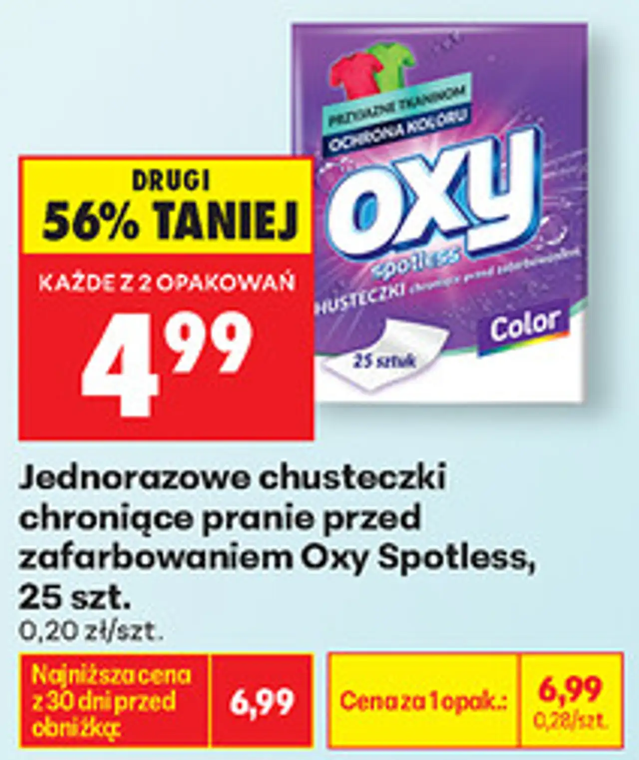 Jednorazowe chusteczki chroniące pranie przed zafarbowaniem Oxy Spotless, 25 szt.