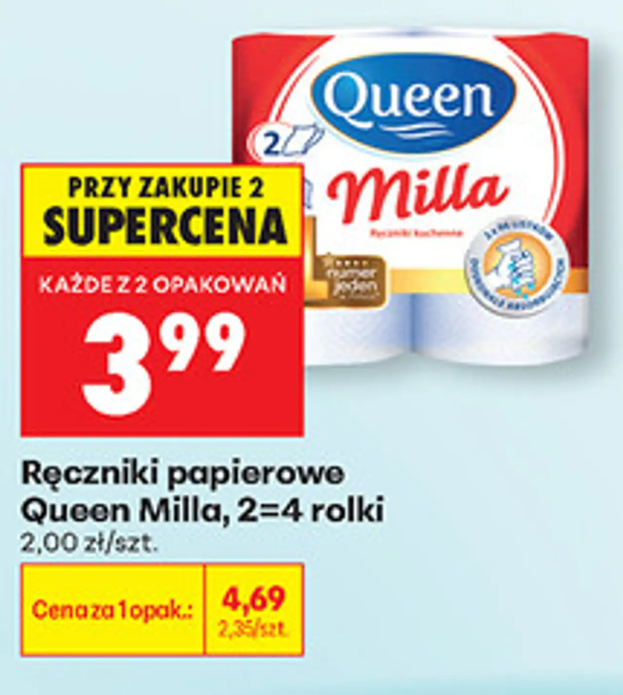 Ręczniki papierowe Queen Milla, 2=4 rolki