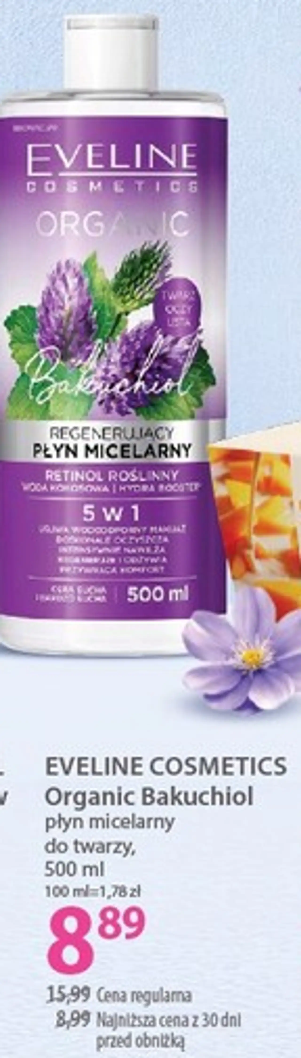 EVELINE COSMETICS Organic Bakuchiol płyn micelarny do twarzy, 500 ml