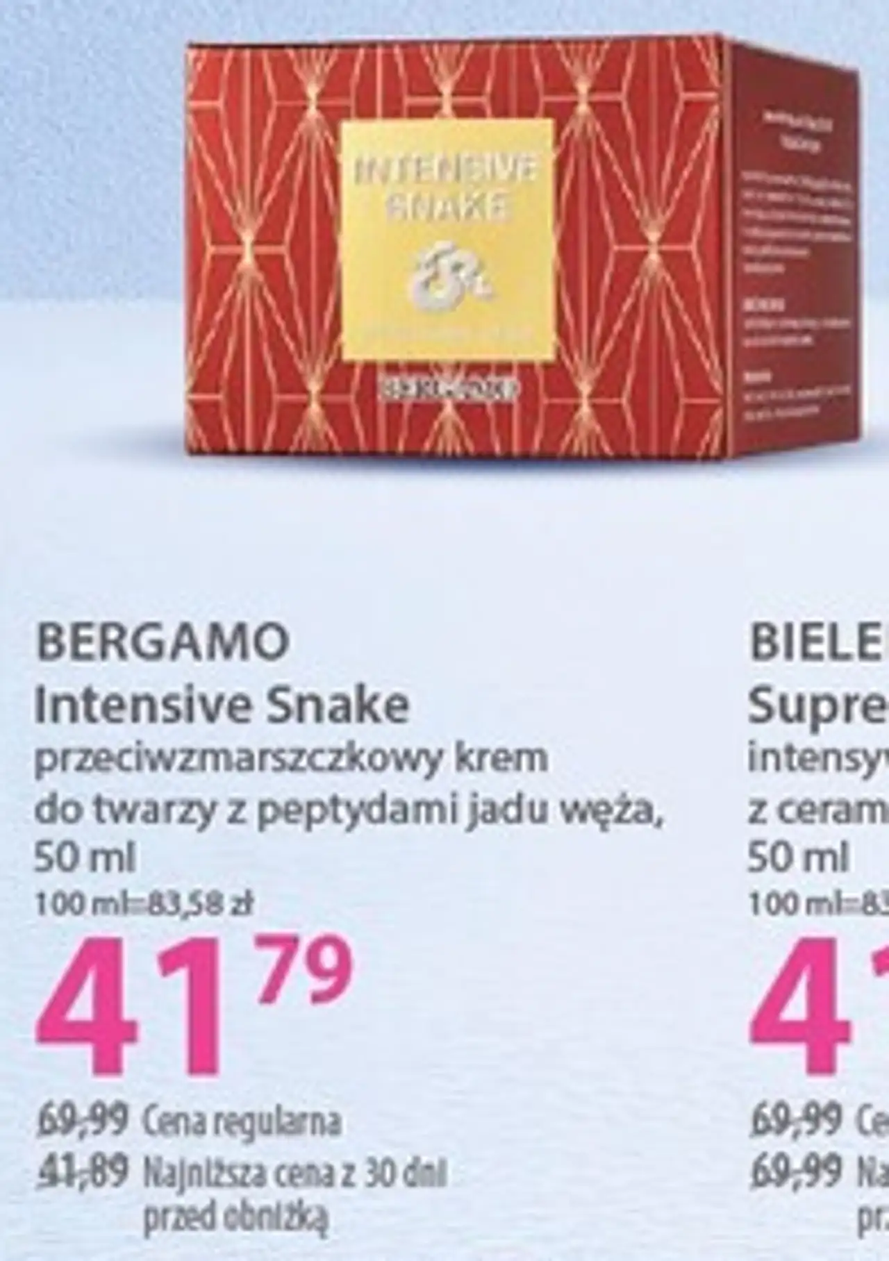 BERGAMO Intensive Snake przeciwzmarszczkowy krem do twarzy z peptydami jadu węża, 50 ml